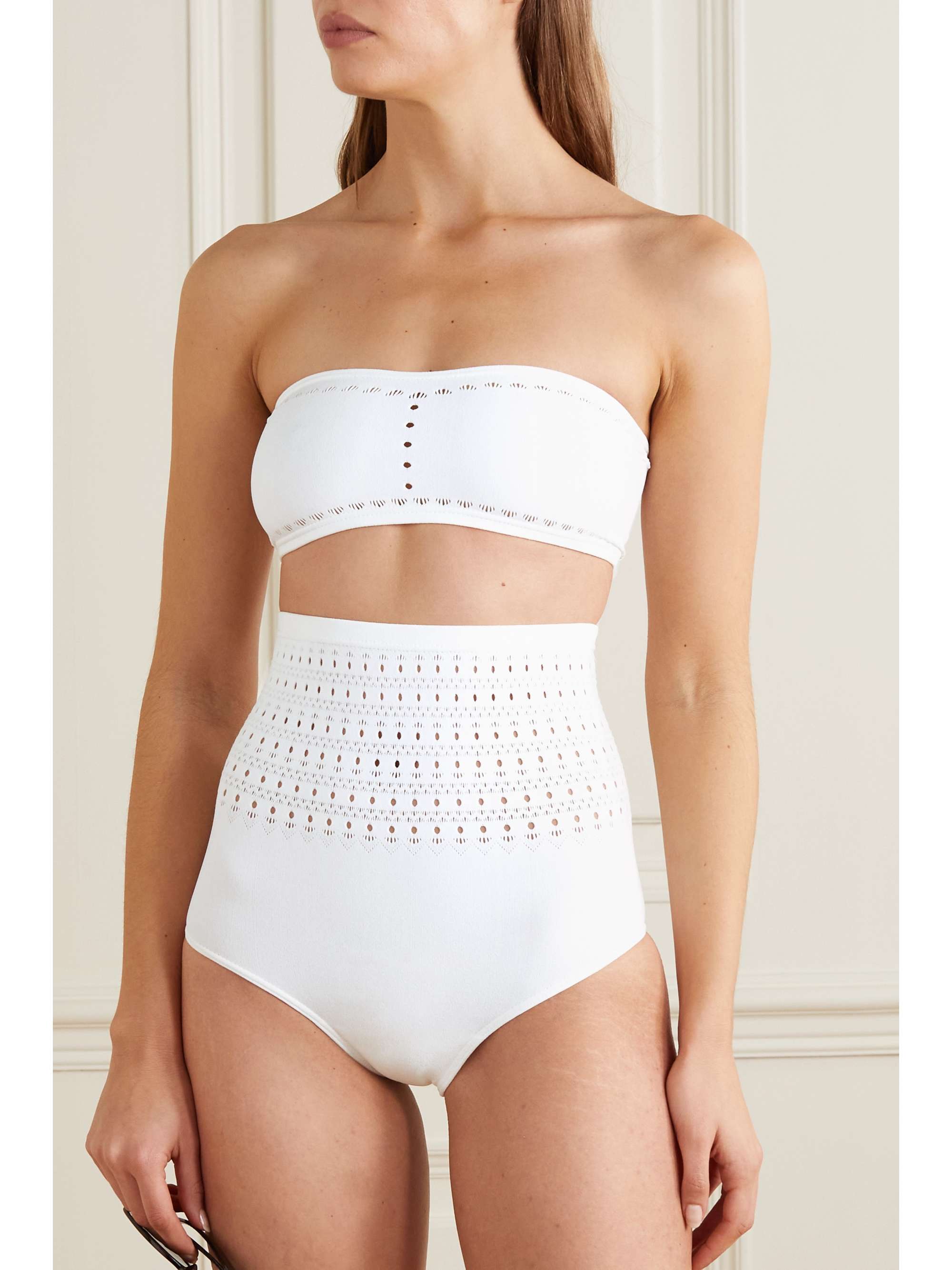 ALAÏA Pointelle-knit bandeau bikini