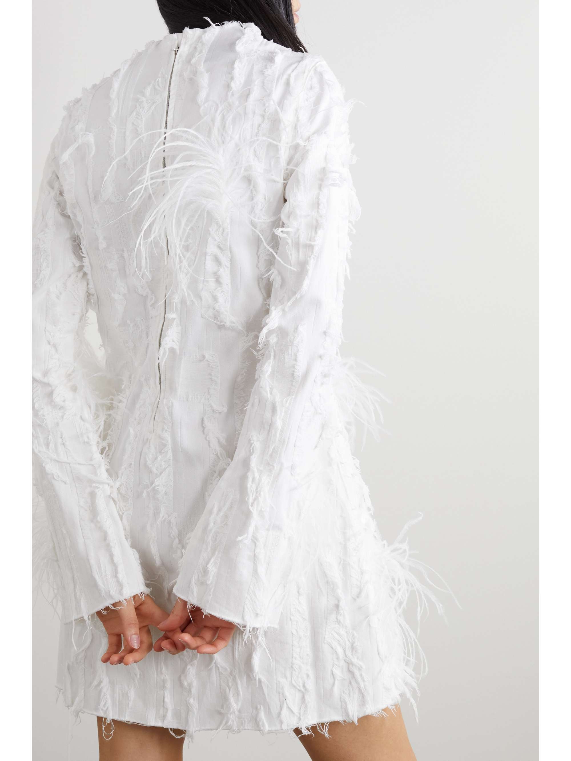 White Janis feather-trimmed distressed 