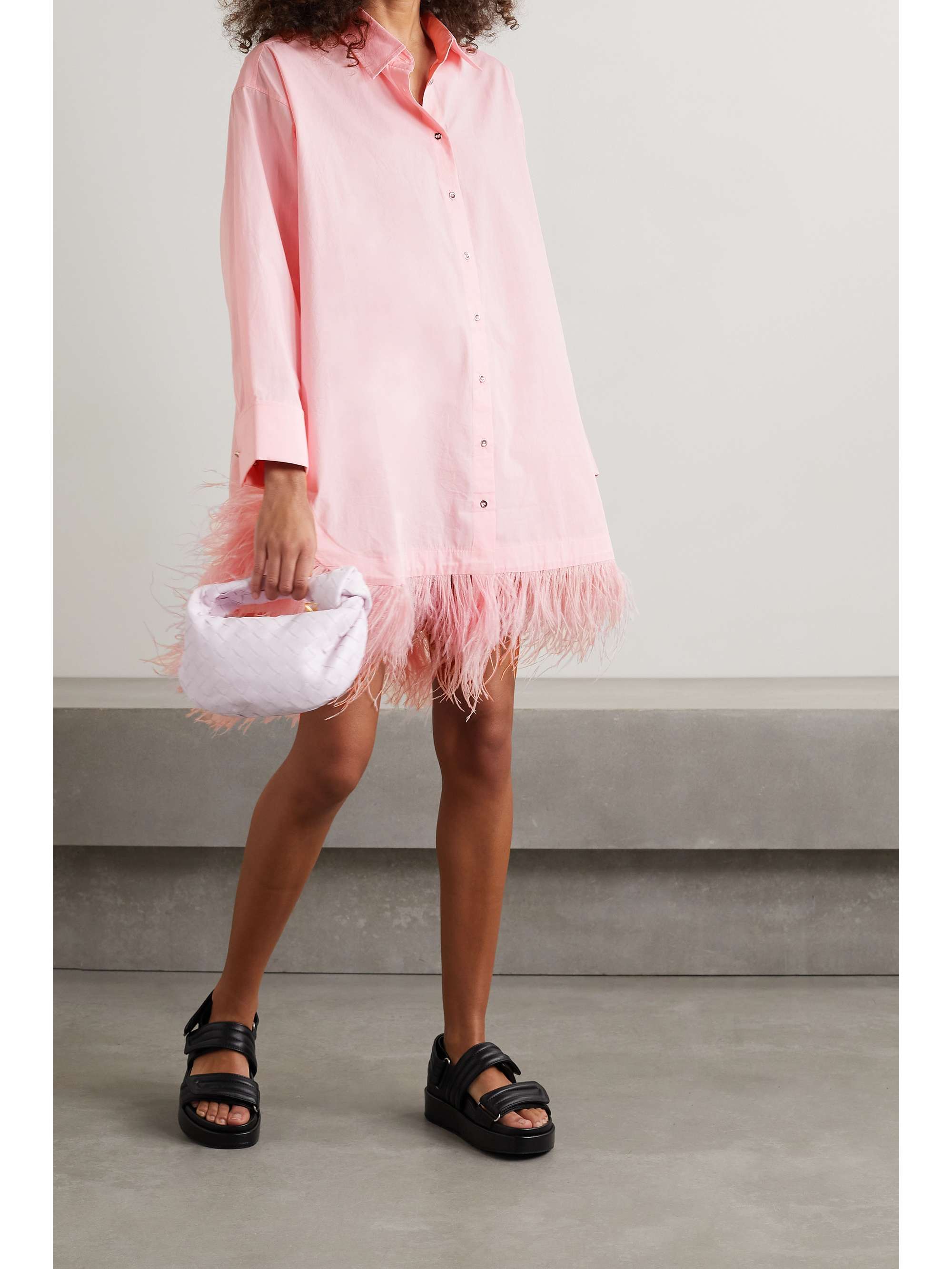 Baby pink Feather-trimmed organic 