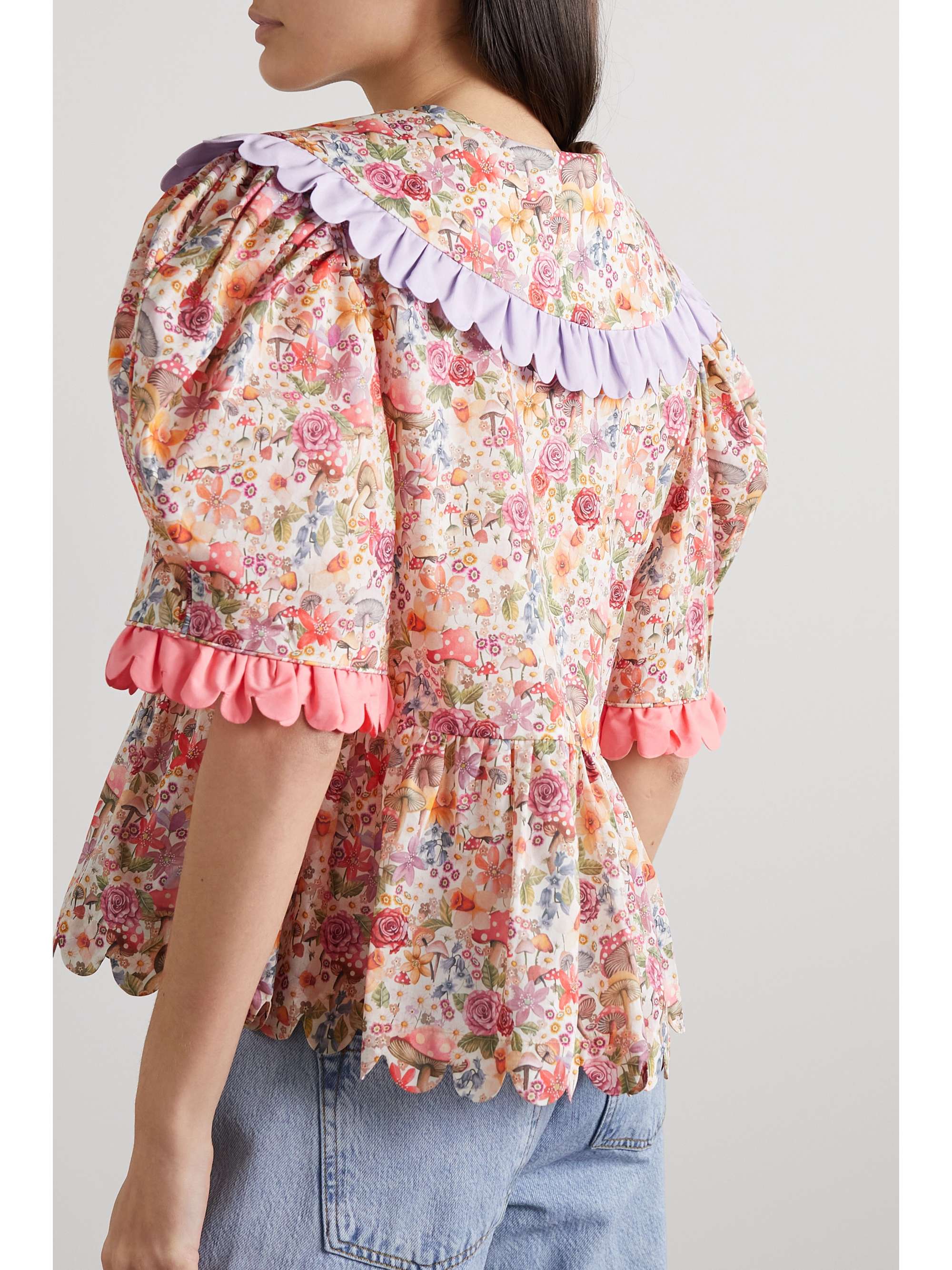 HORROR VACUI Blouse en popeline de coton à imprimé fleuri et à festons Bonnie