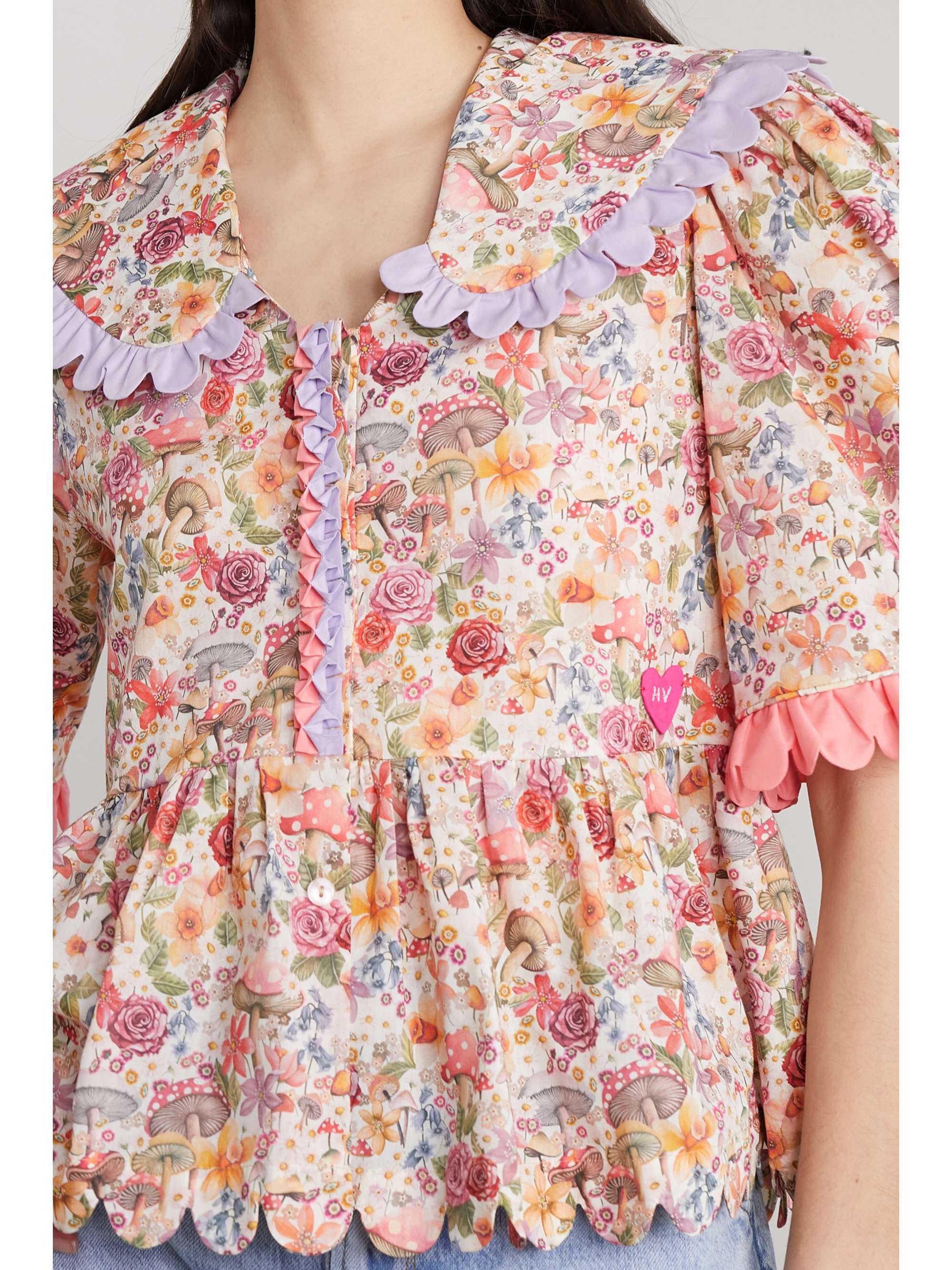 HORROR VACUI Blouse en popeline de coton à imprimé fleuri et à festons Bonnie