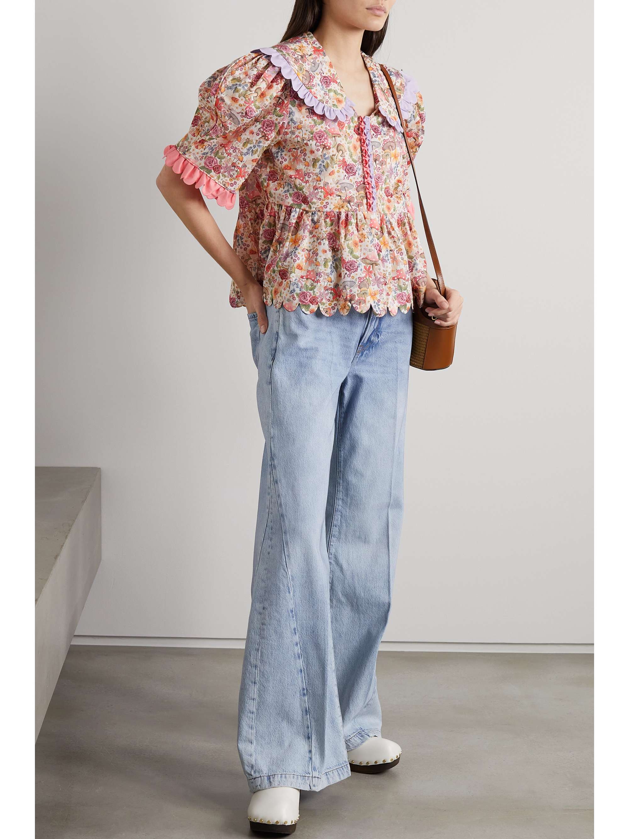 HORROR VACUI Blouse en popeline de coton à imprimé fleuri et à festons Bonnie