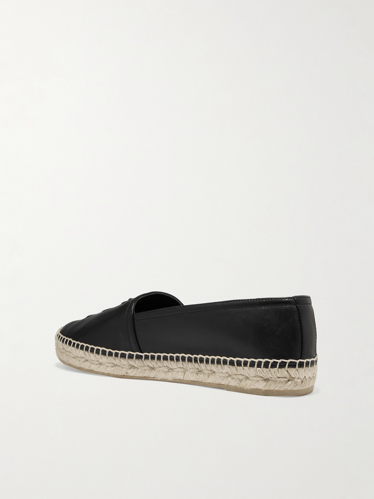 Shop Saint Laurent Logo-embossed Leather Espadrilles In Black