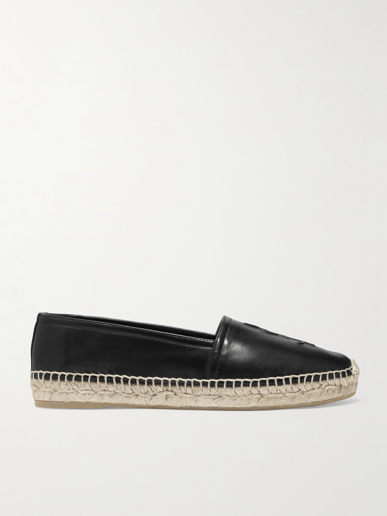 Shop Saint Laurent Logo-embossed Leather Espadrilles In Black