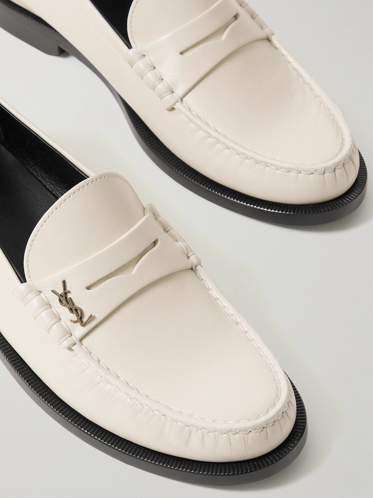 Shop Saint Laurent Le Loafer Logo-appliquéd Leather Loafers In Off-white