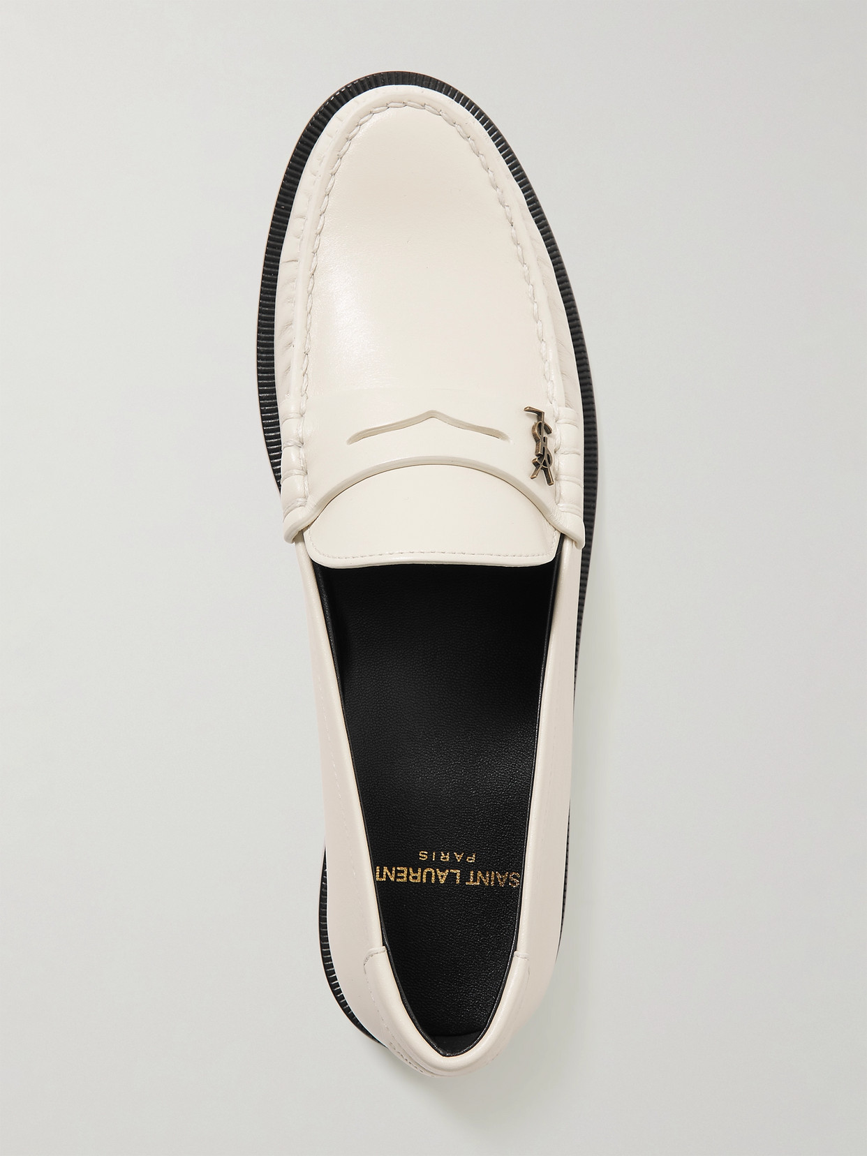 Shop Saint Laurent Le Loafer Logo-appliquéd Leather Loafers In Off-white