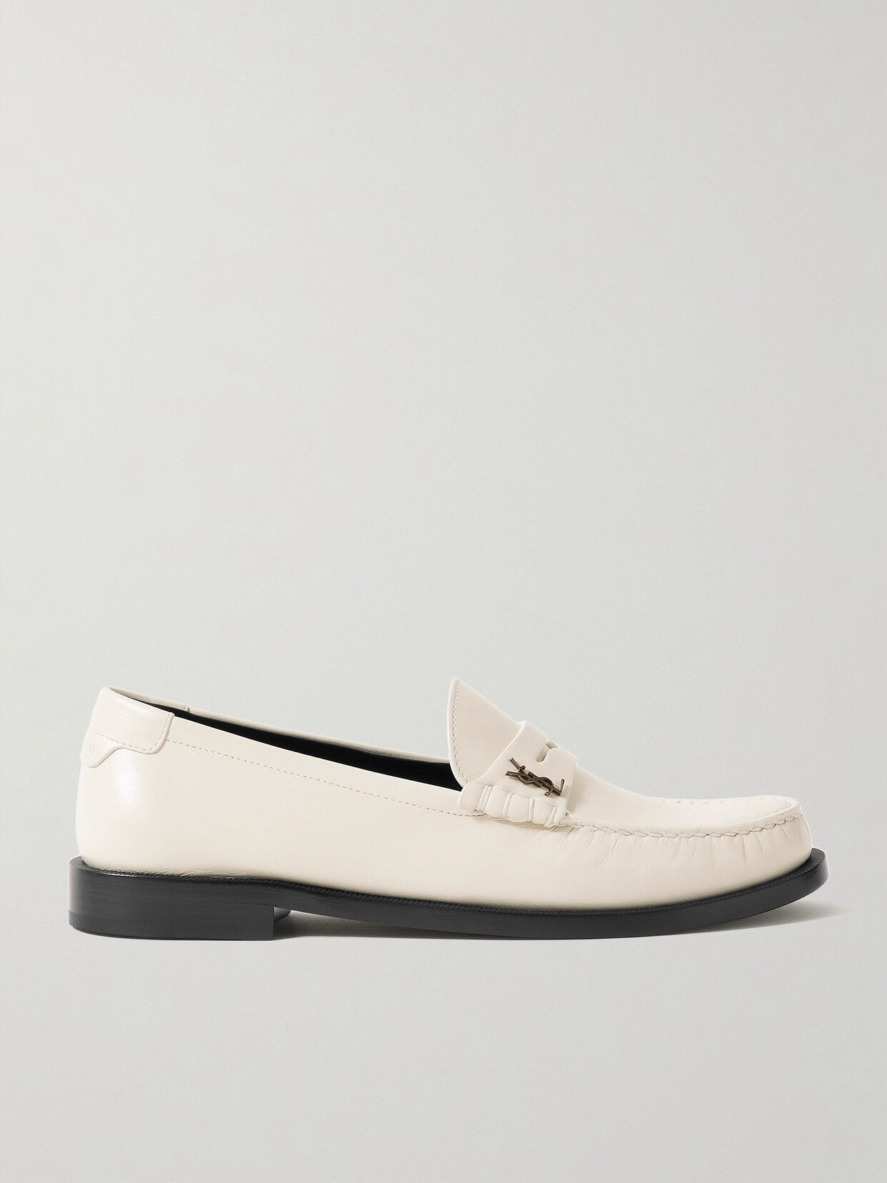 Shop Saint Laurent Le Loafer Logo-appliquéd Leather Loafers In Off-white