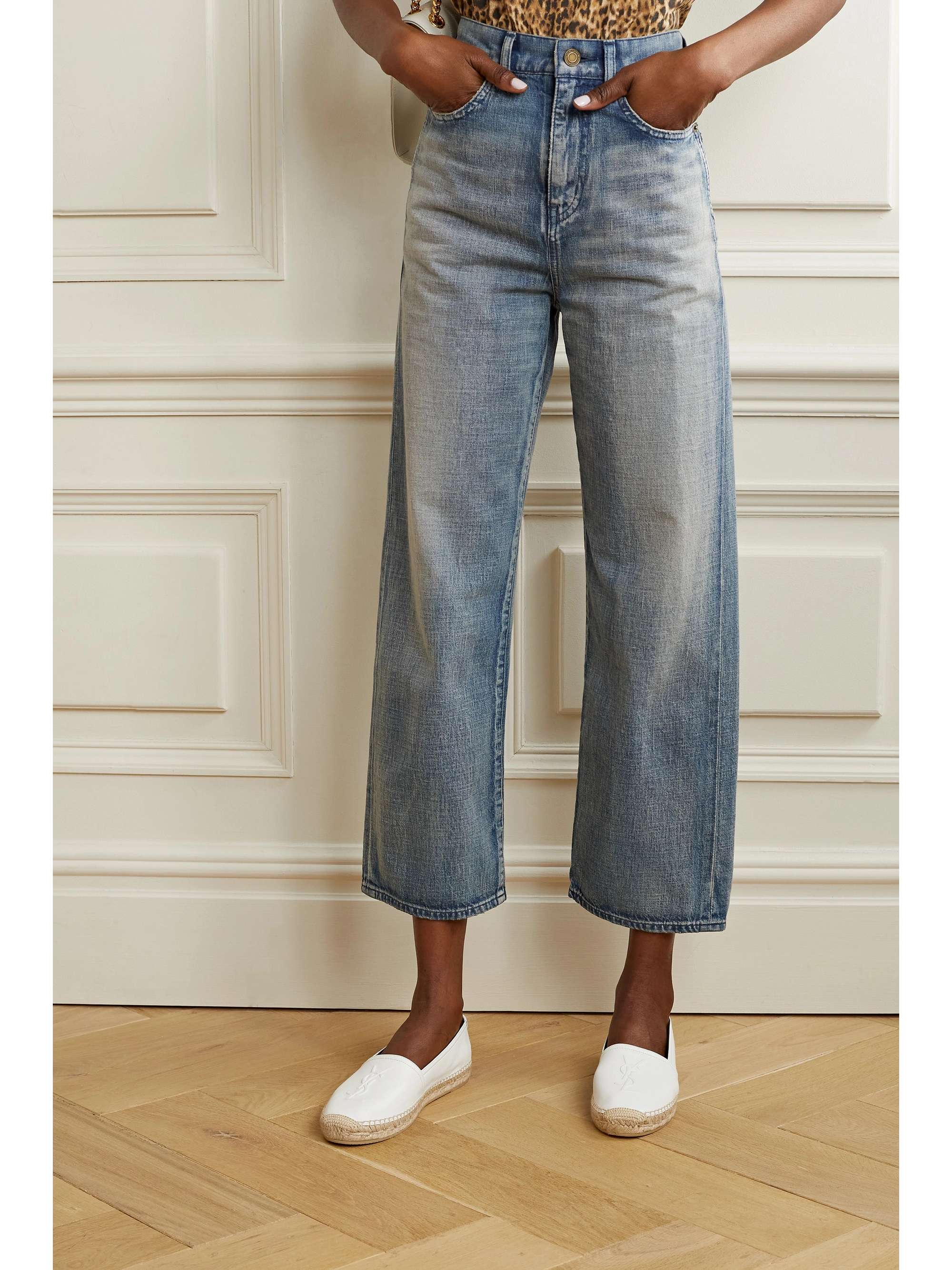 SAINT LAURENT Logo-embossed leather espadrilles