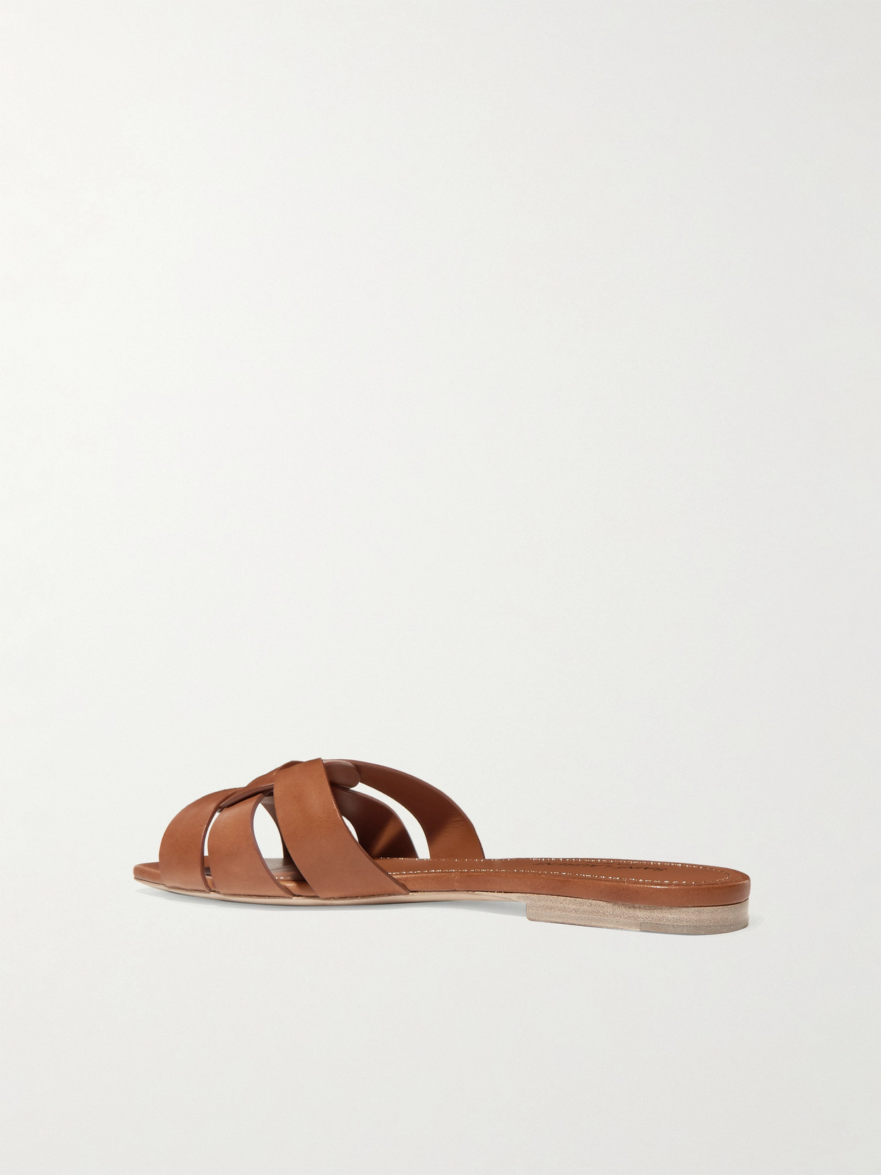 Shop Saint Laurent Tribute Woven Leather Slides In Brown