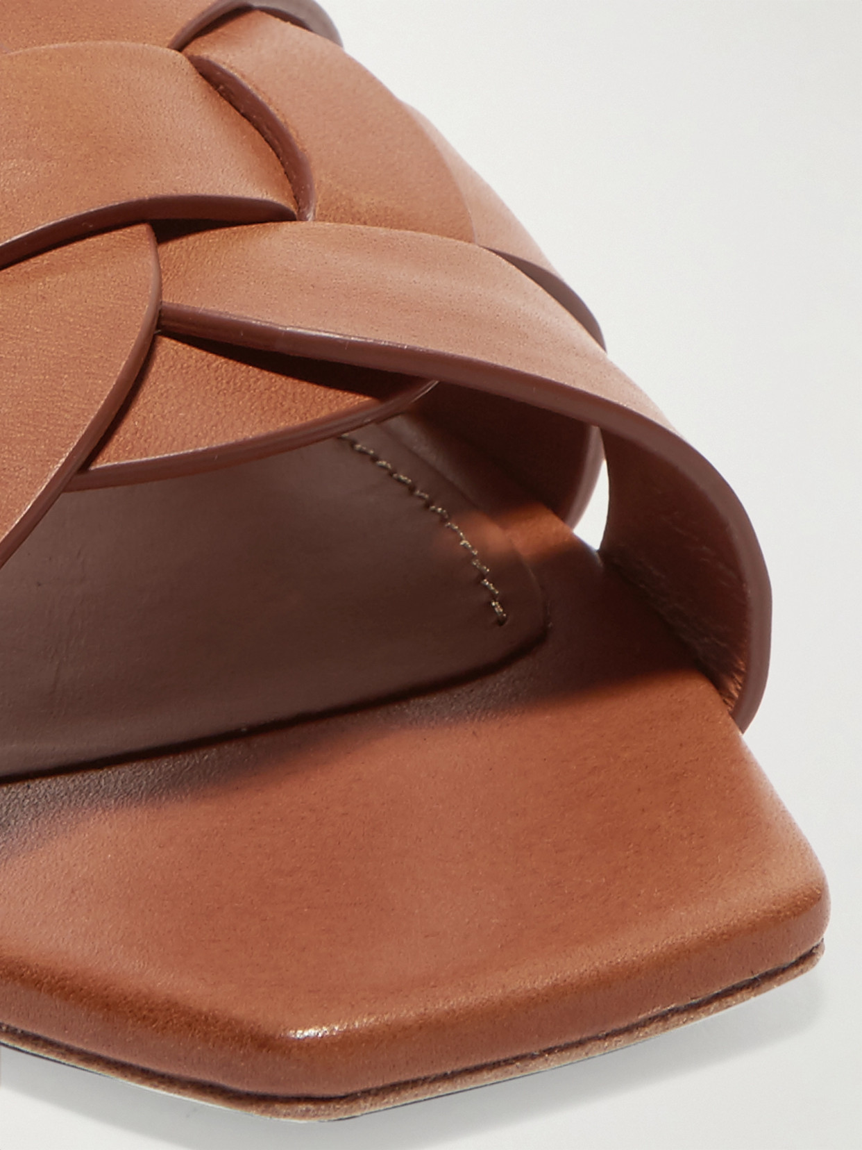 Saint Laurent Tribute Woven Leather Slides In Brown