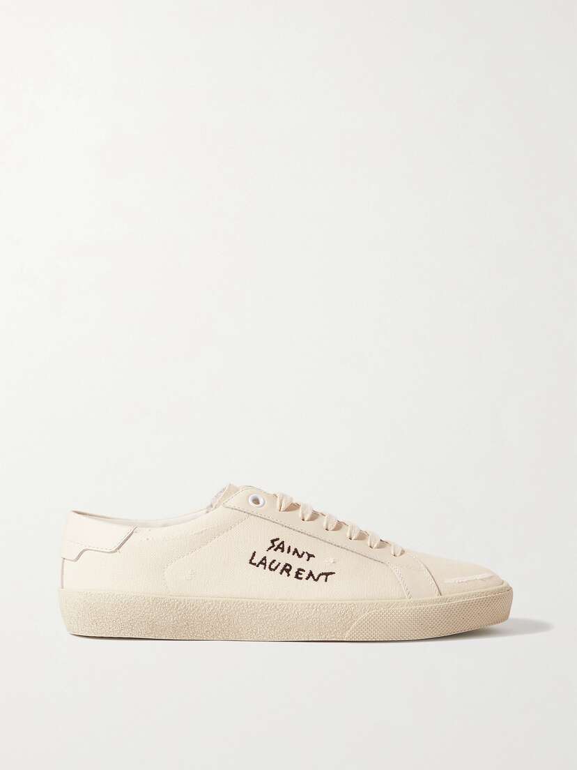 Saint Laurent Court Classic Sl/06 Distressed Logo-embroidered Canvas And Leather Sneakers