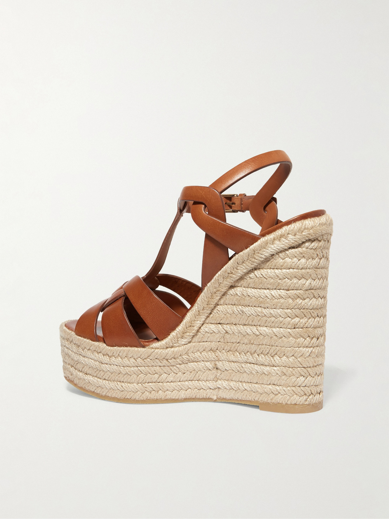 Shop Saint Laurent Tribute Woven Leather Espadrille Wedge Sandals In Brown