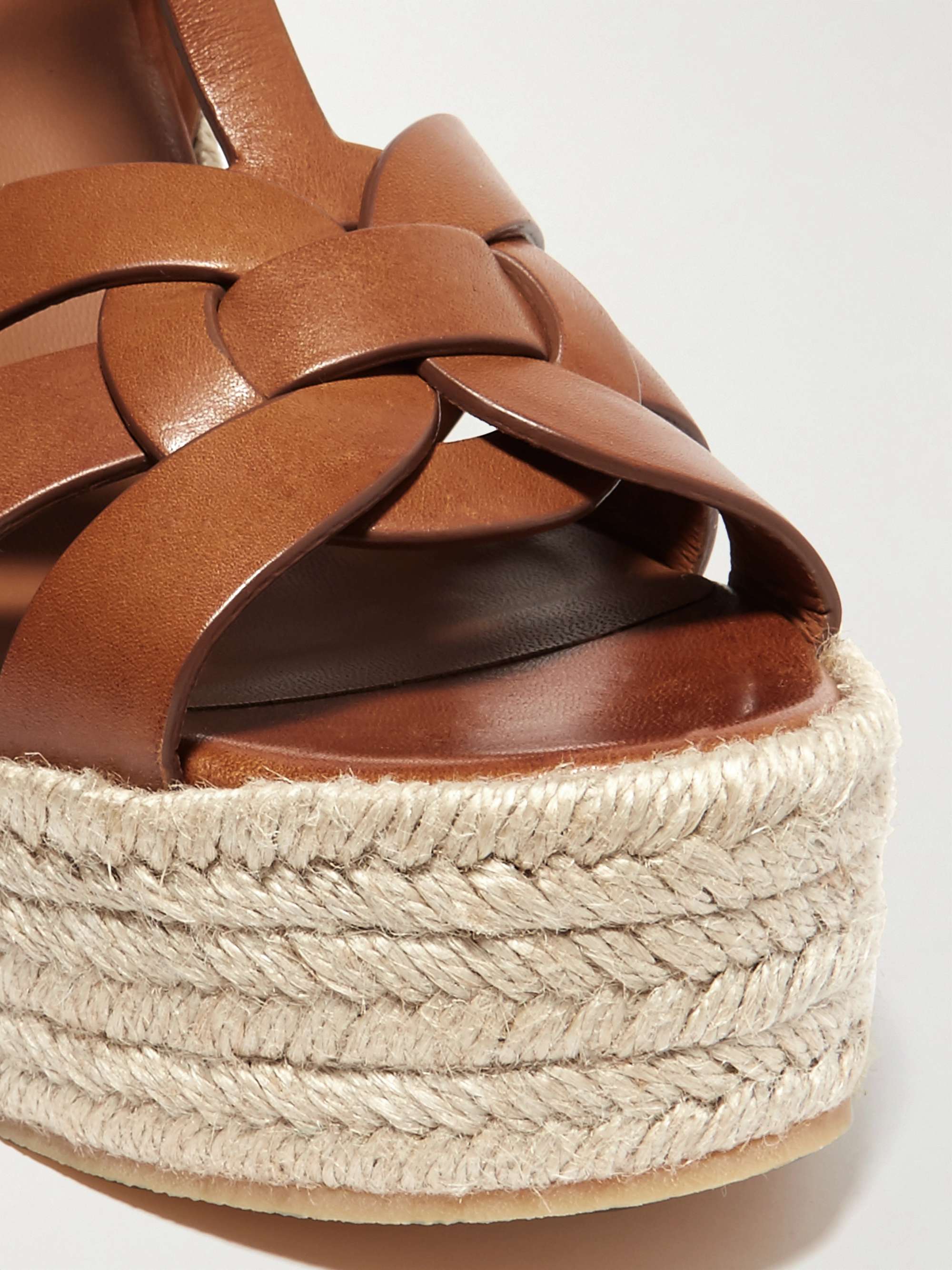 SAINT LAURENT Tribute woven leather espadrille wedge sandals
