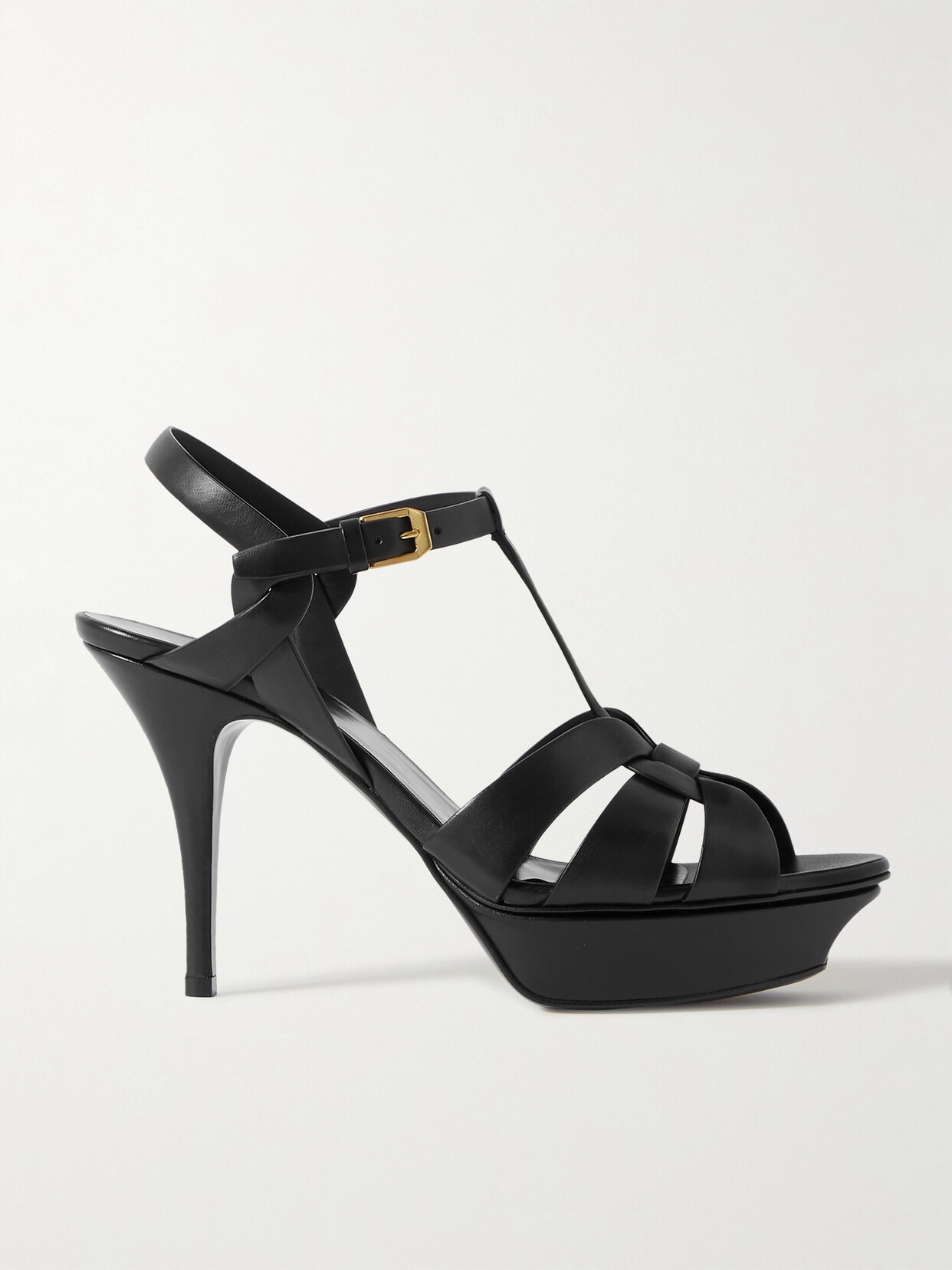 Shop Saint Laurent Tribute Woven Leather Platform Sandals In Black