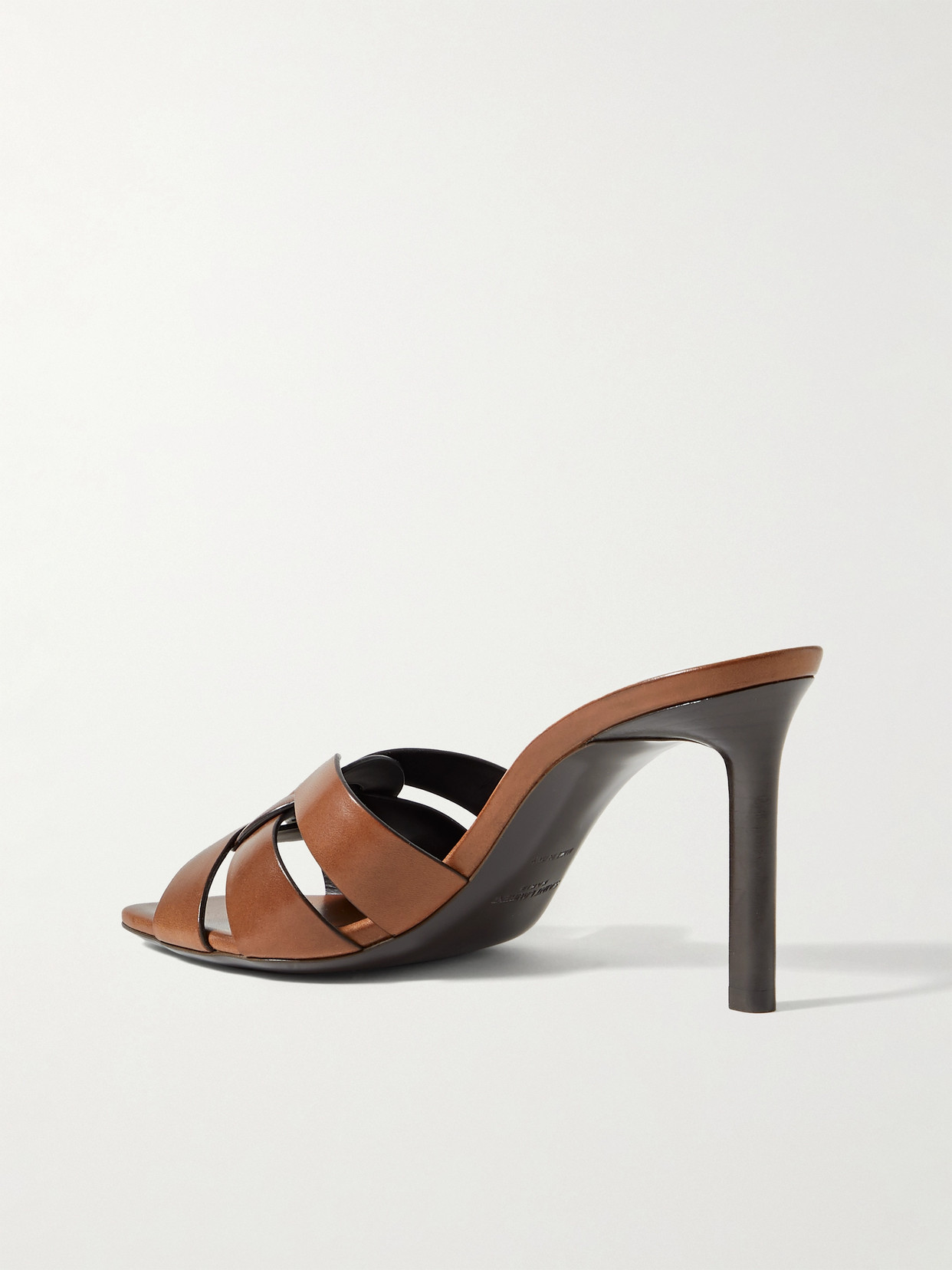 Saint Laurent Tribute Woven Calfskin Stiletto Sandals In Brown