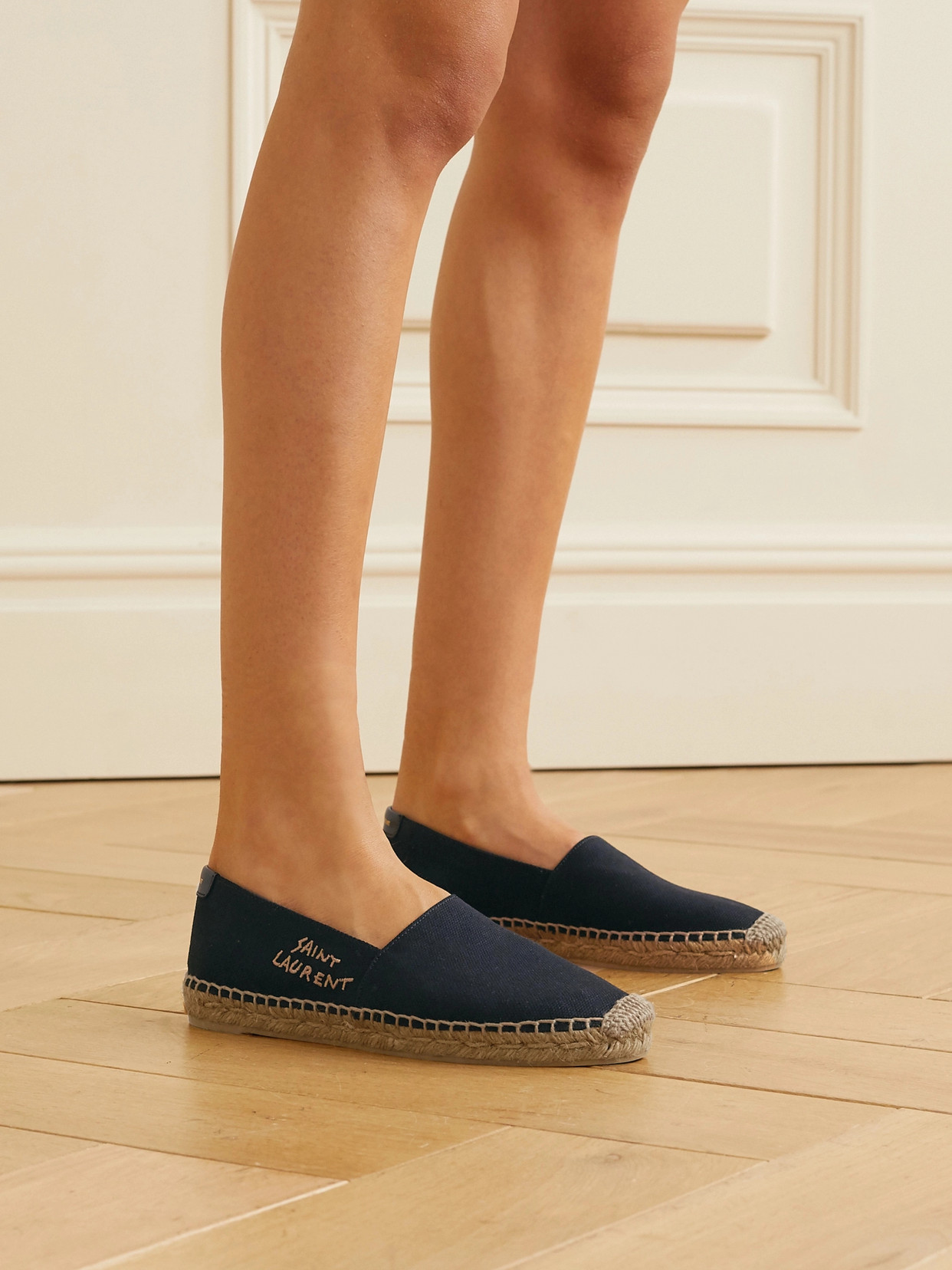SAINT LAURENT LOGO-EMBROIDERED CANVAS ESPADRILLES