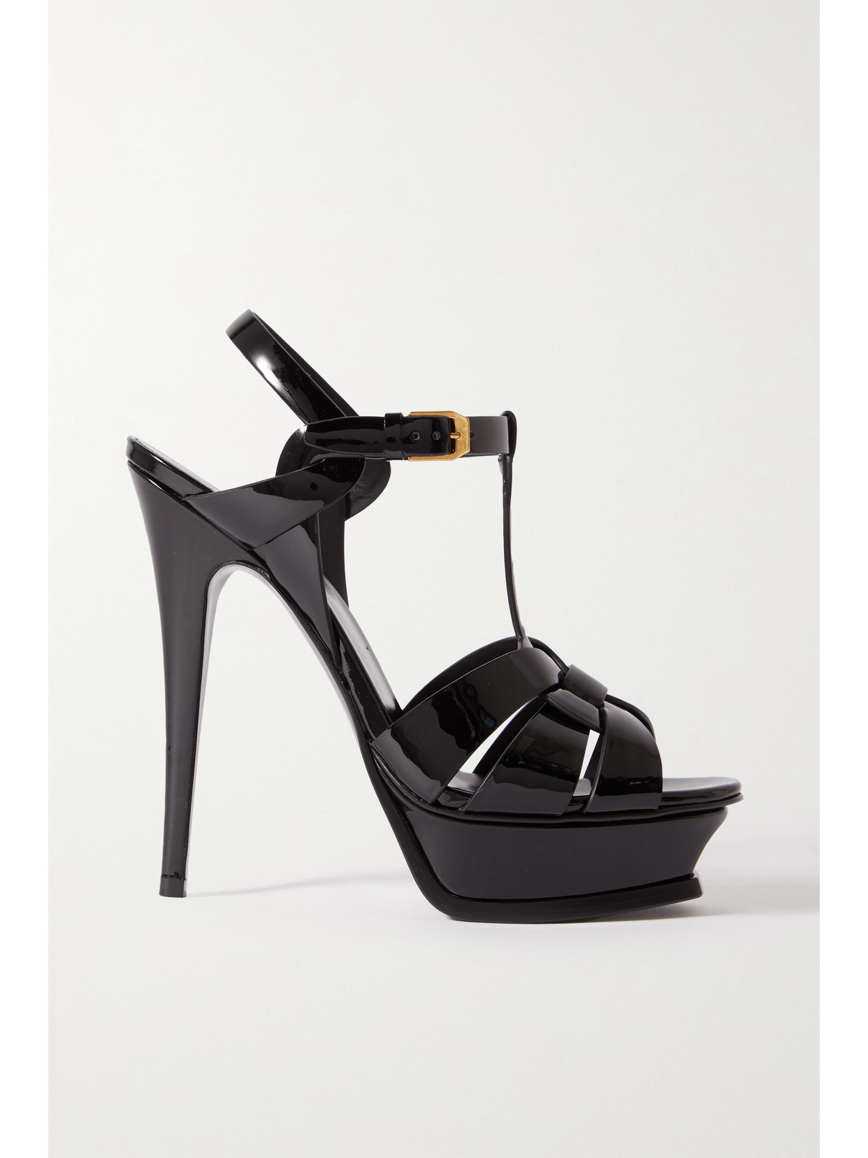 SAINT LAURENT TRIBUTE WOVEN PATENT-LEATHER PLATFORM SANDALS