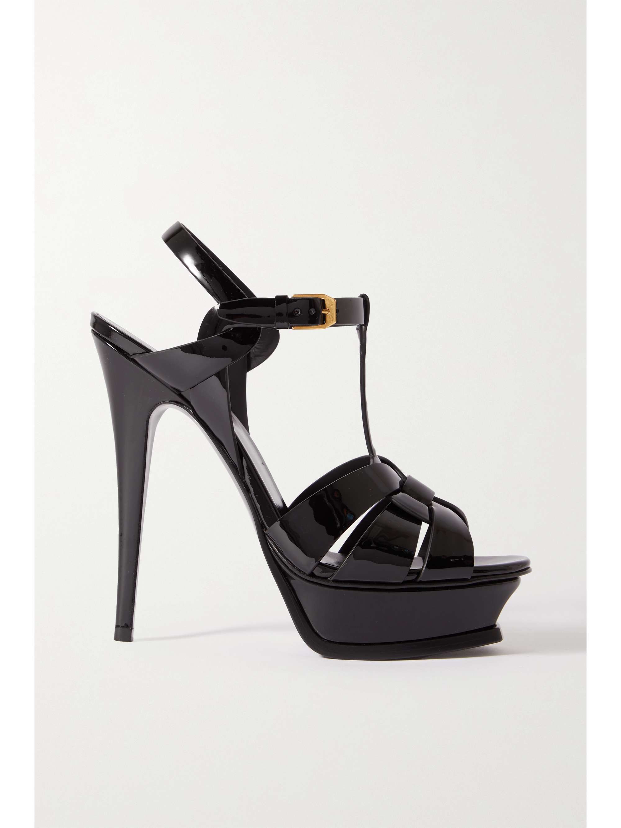 Black Tribute woven patent-leather platform sandals | SAINT LAURENT ...