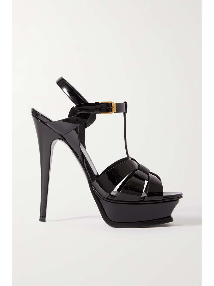 Saint Laurent Tribute Woven Patent-leather Platform Sandals