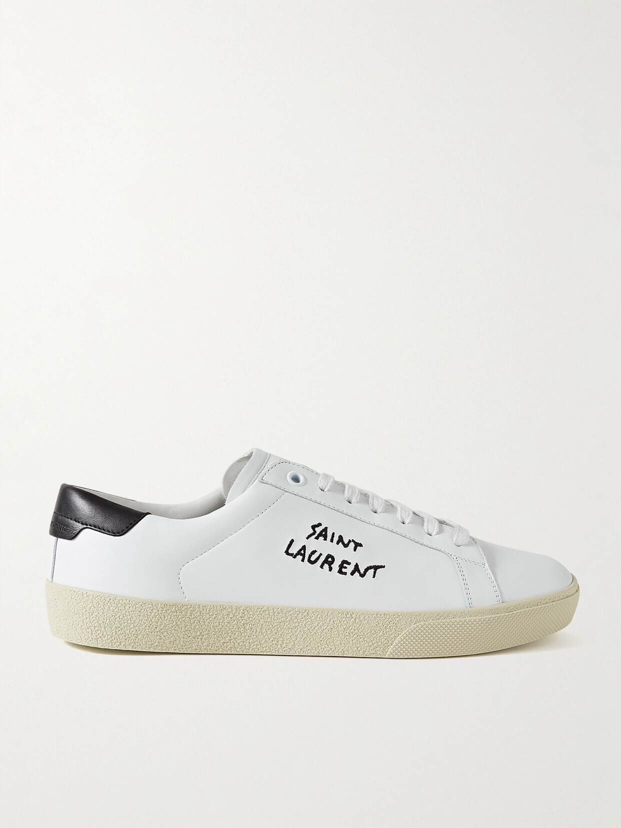 Shop Saint Laurent Court Classic Logo-embroidered Leather Sneakers In White