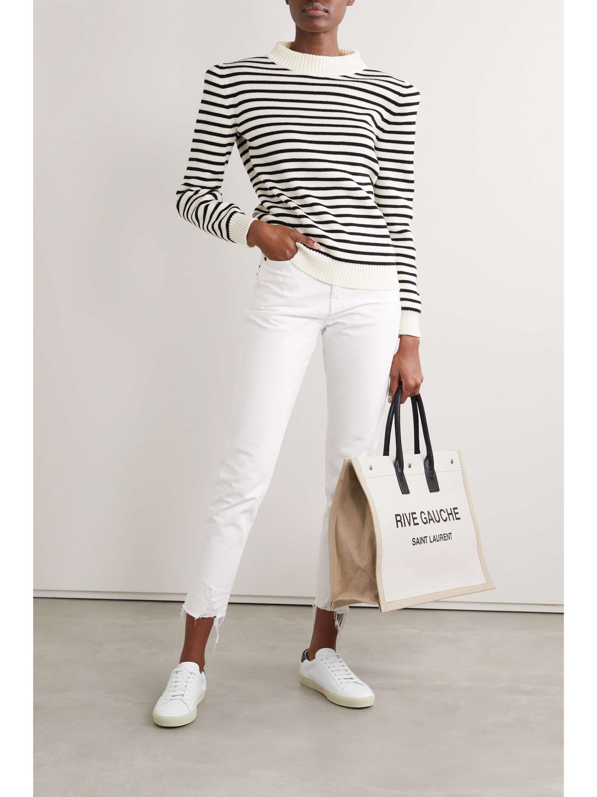SAINT LAURENT Court Classic distressed logo-embroidered canvas and leather sneakers