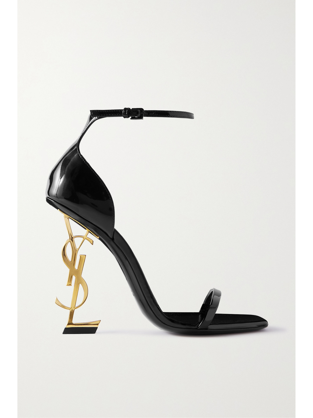 Shop Saint Laurent Opyum Embellished Patent-leather Sandals In Black