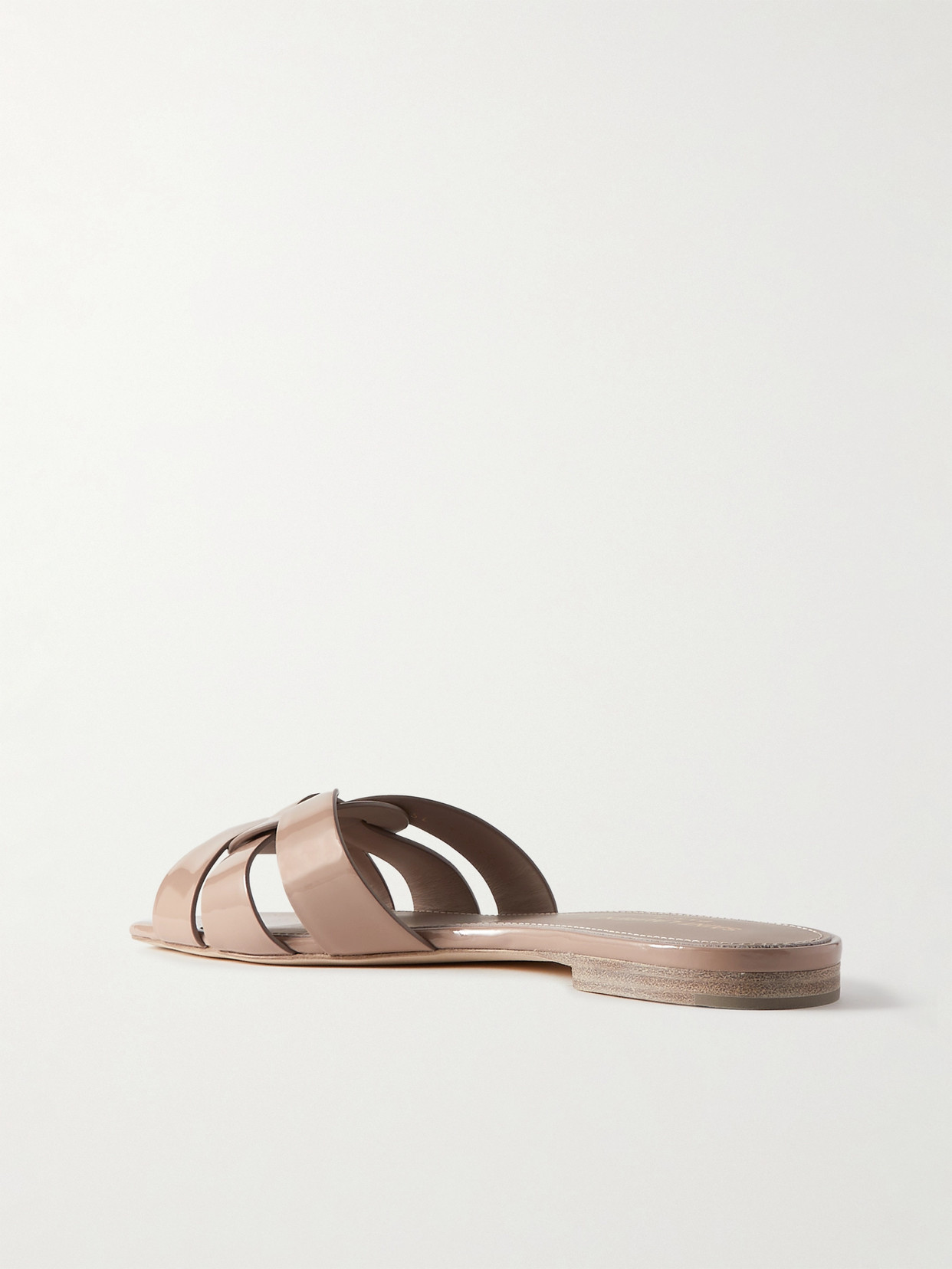 Saint Laurent Nu Pieds Woven Patent-leather Slides In Neutrals