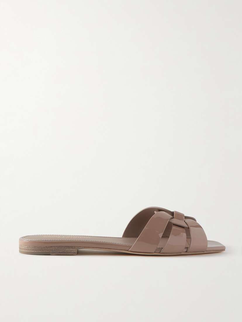 Saint Laurent Tribute Woven Patent-leather Slides