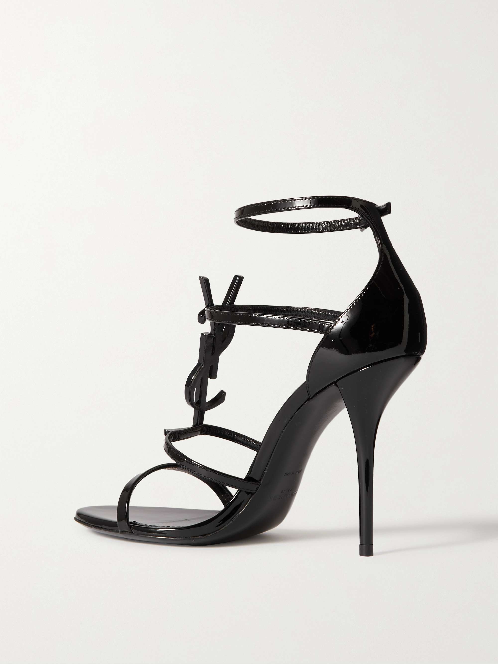 SAINT LAURENT Sandales en cuir verni à logo Cassandra