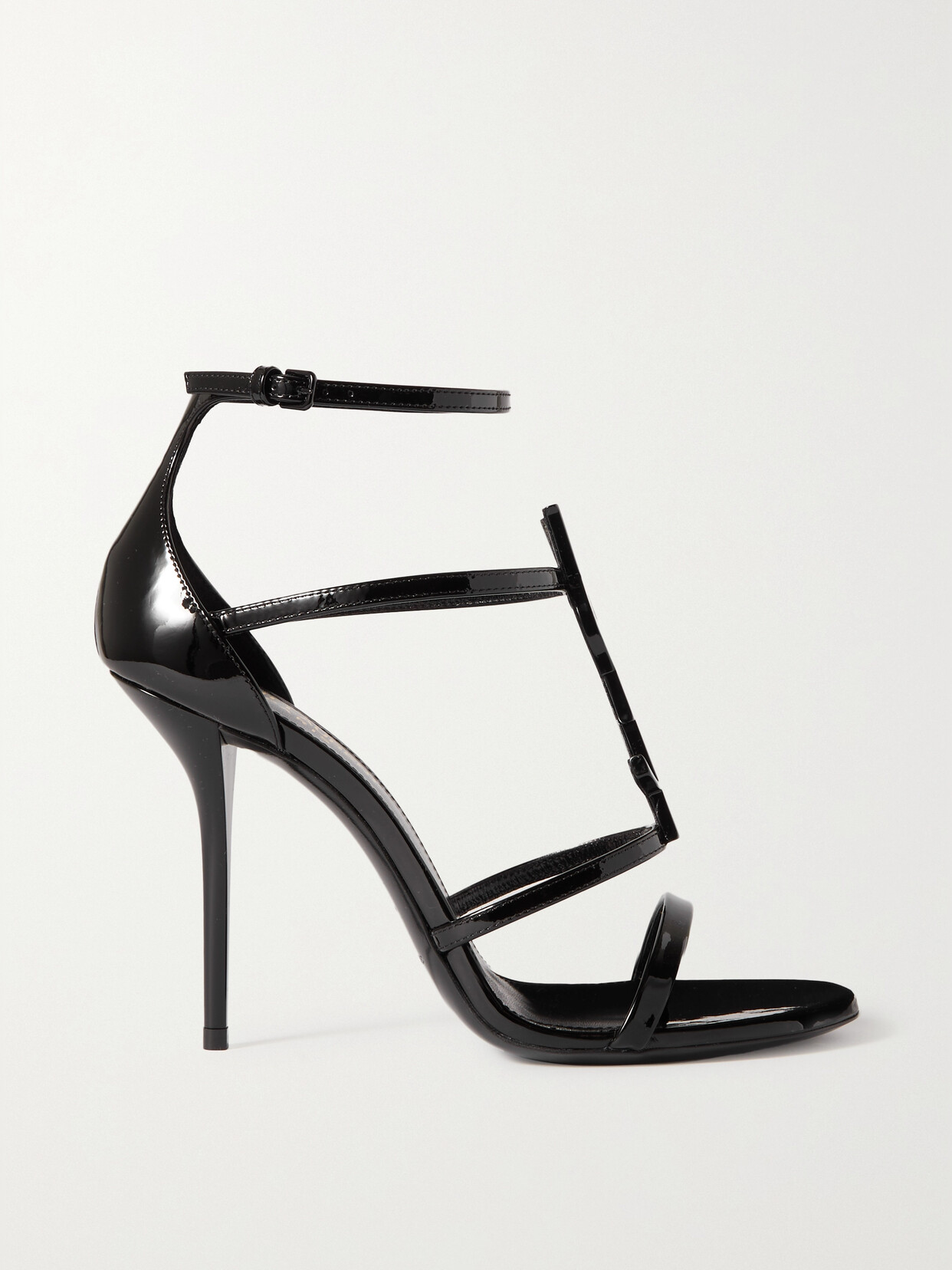 Saint Laurent Cassandra Logo-embellished Patent-leather Sandals In Black