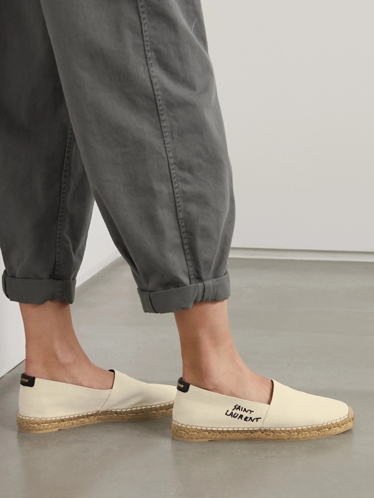 Shop Saint Laurent Logo-embroidered Canvas Espadrilles In Off-white