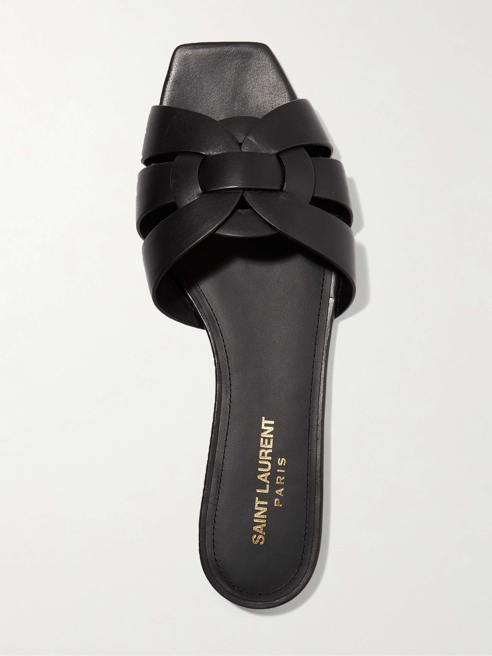 SAINT LAURENT Tribute woven leather slides | NET-A-PORTER