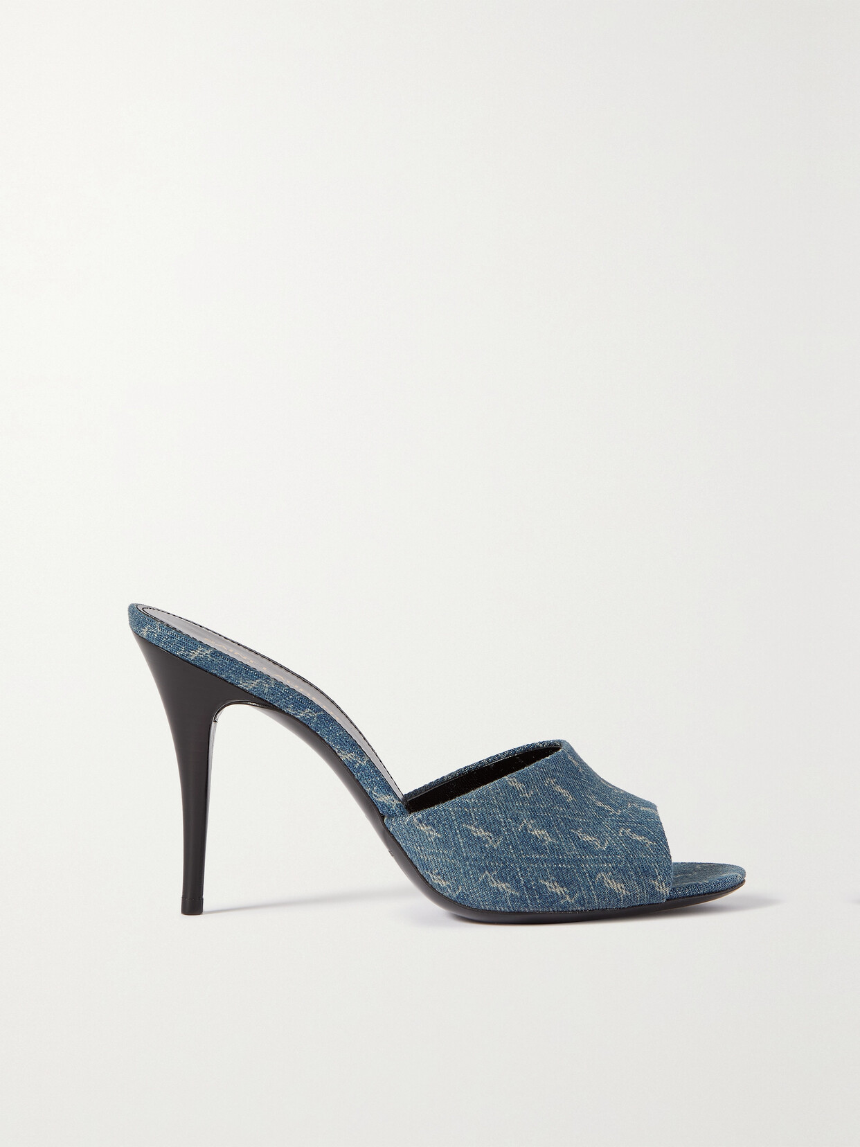 SAINT LAURENT La 16 Printed Denim Mules - Blue