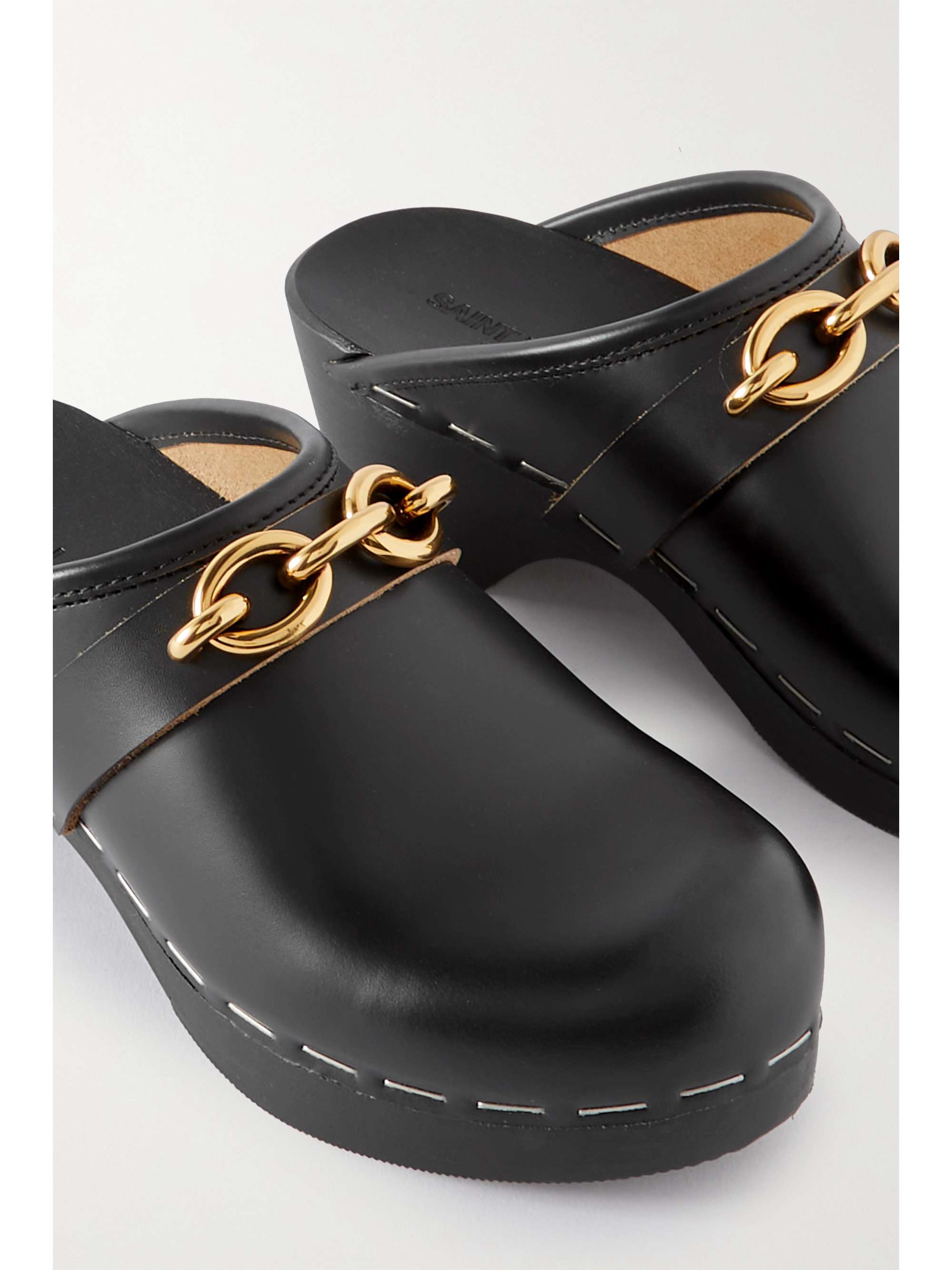 SAINT LAURENT Le Maillon embellished leather clogs