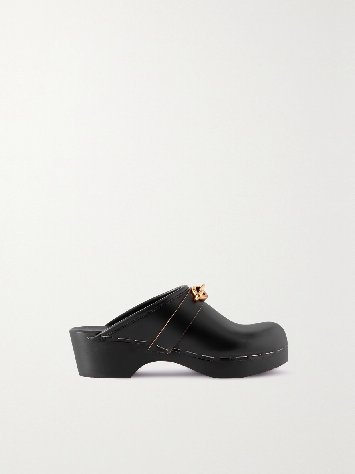 SAINT LAURENT Le Maillon Embellished Leather Clogs - Black