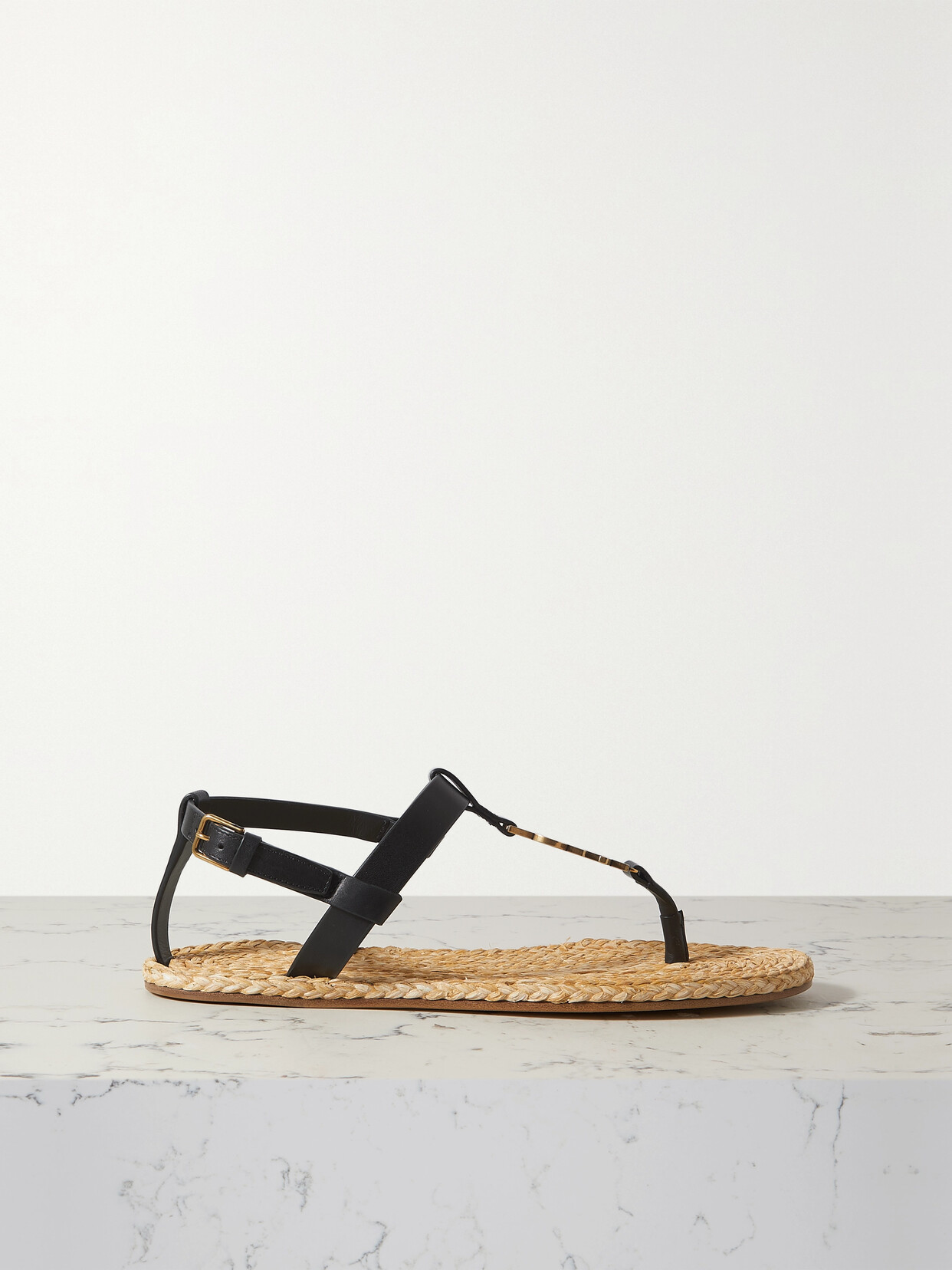 SAINT LAURENT Cassandra Embellished Leather Sandals - Black