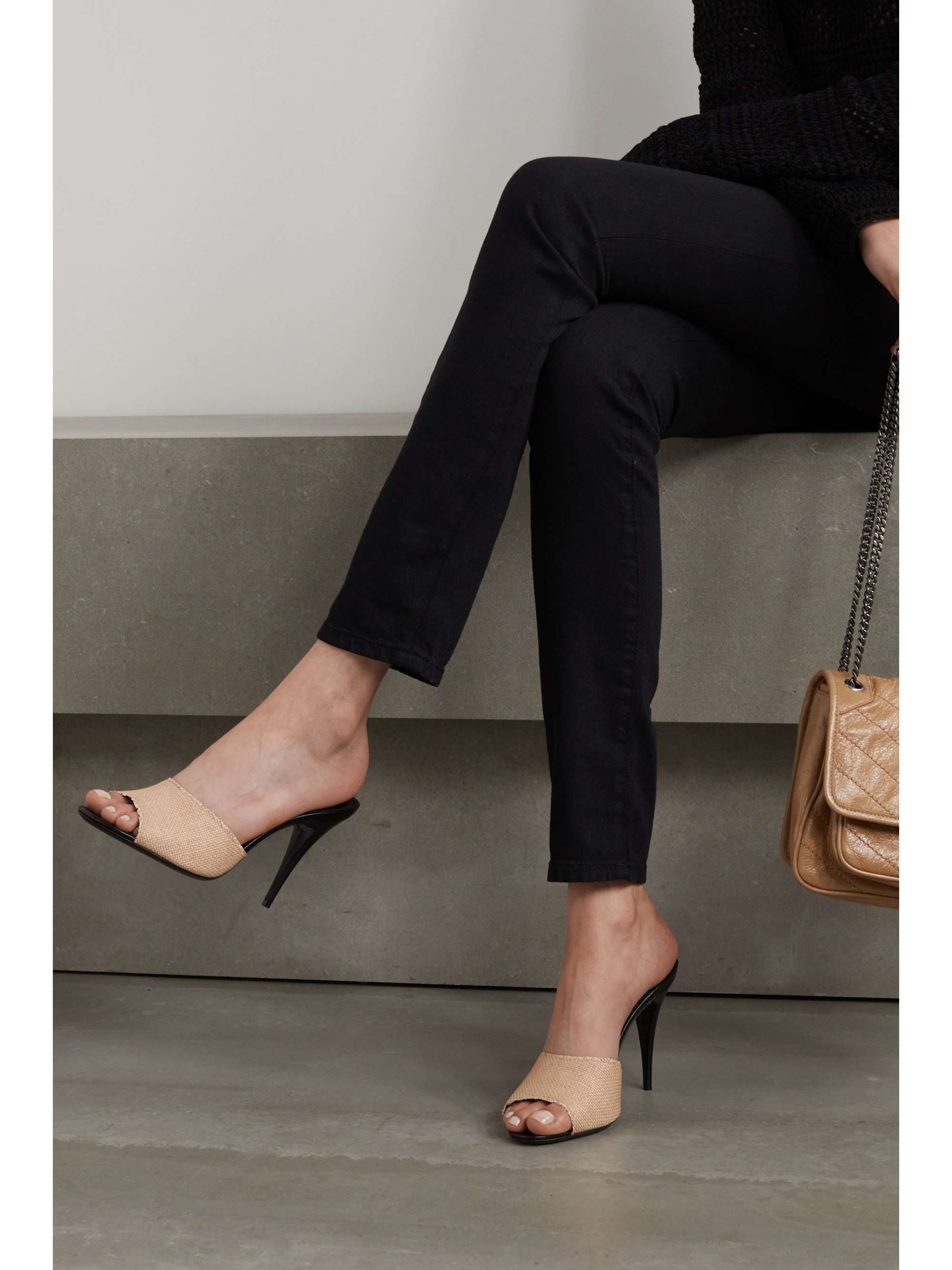 SAINT LAURENT La 16 woven raffia mules