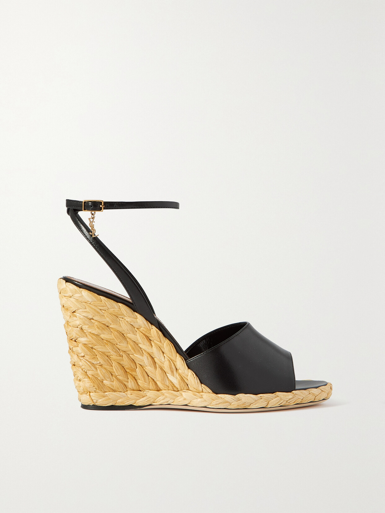 SAINT LAURENT Paloma Leather Espadrille Wedge Sandals - Black