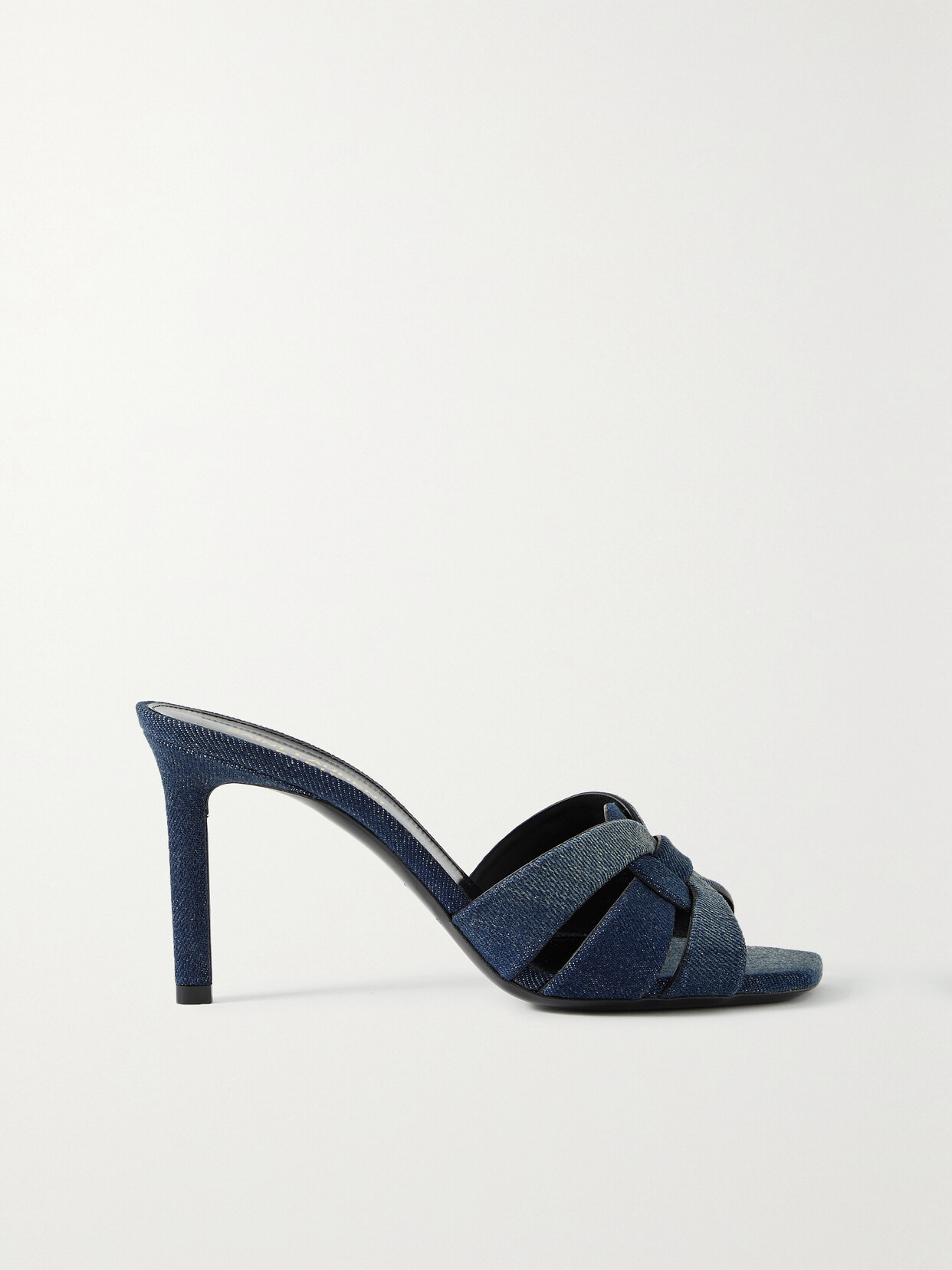 SAINT LAURENT Tribute Woven Denim Mules - Blue