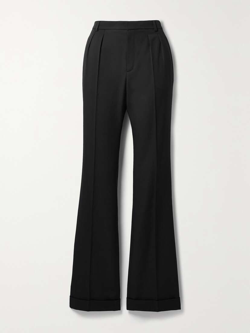 Saint Laurent Pleated Grain De Poudre Wool Flared Pants