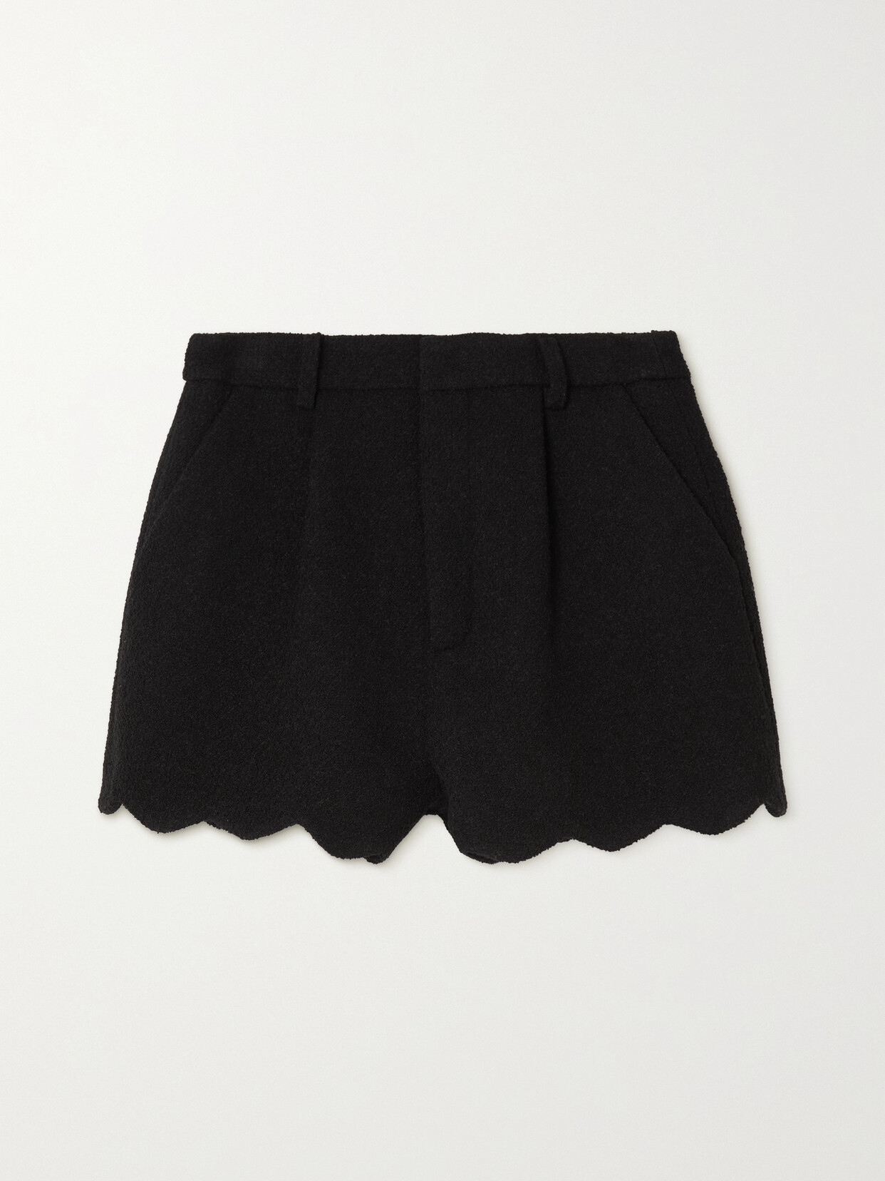 SAINT LAURENT Scalloped Wool-blend Bouclé Shorts - Black