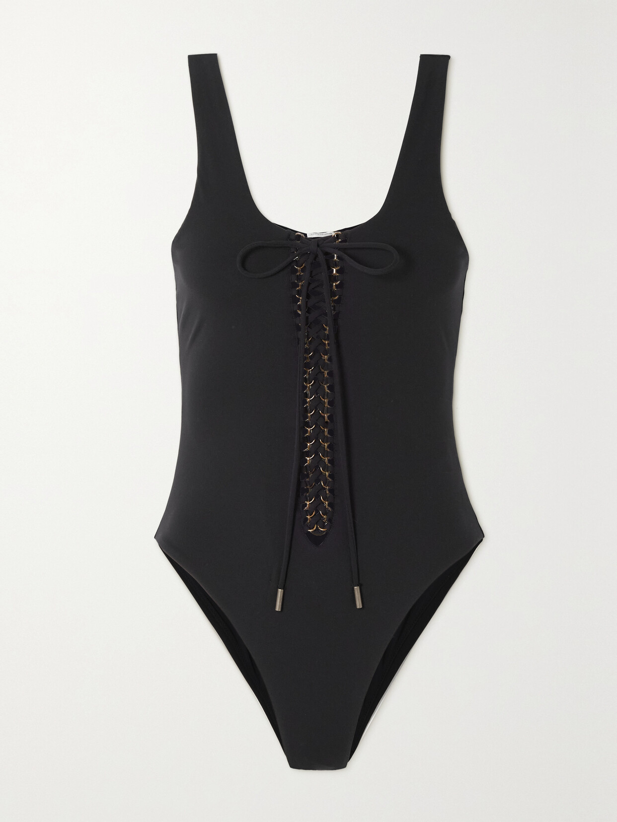 Shop Saint Laurent Saharienne Lace-up Bodysuit In Black