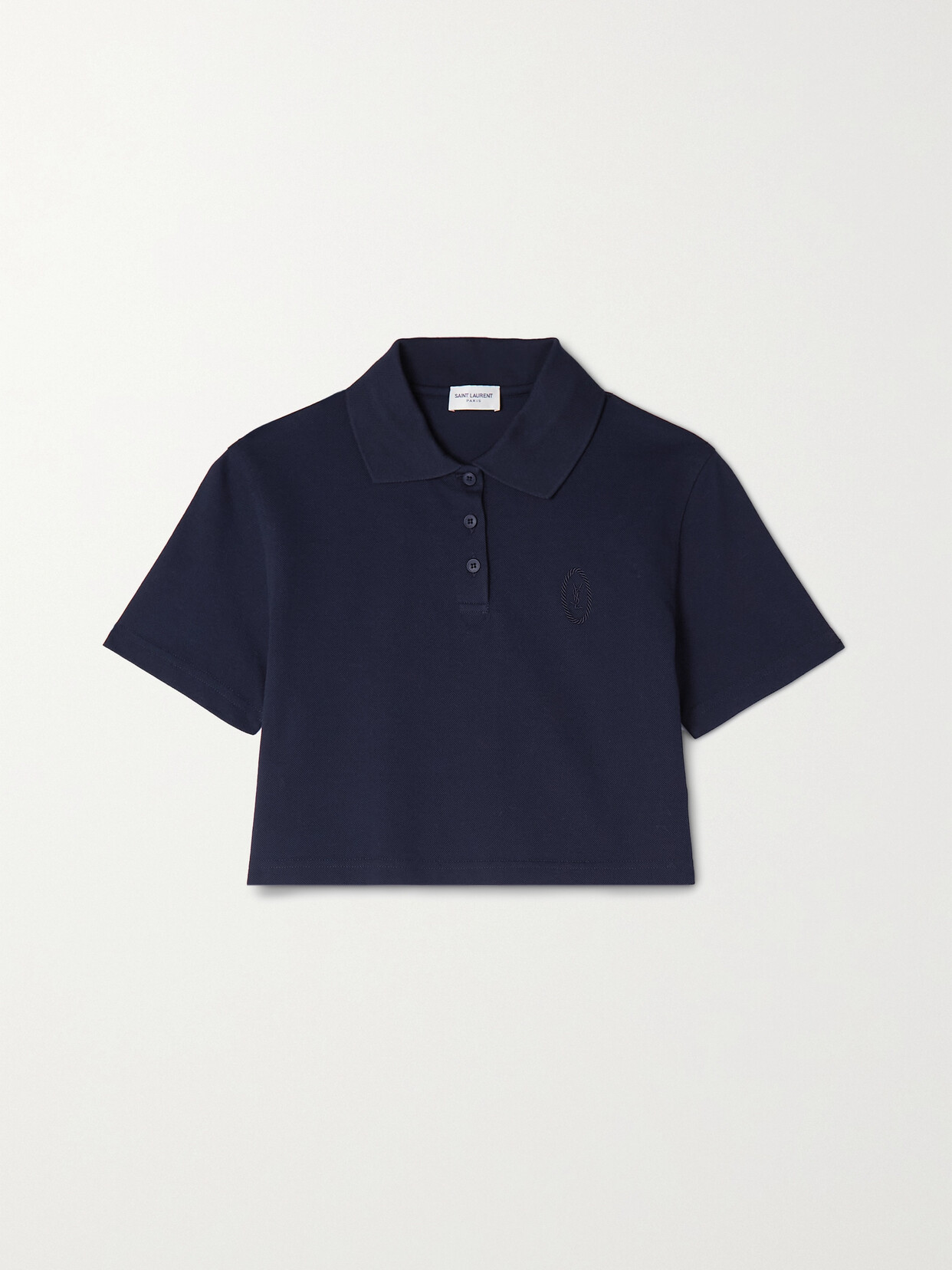 SAINT LAURENT CROPPED COTTON-PIQUÉ POLO SHIRT