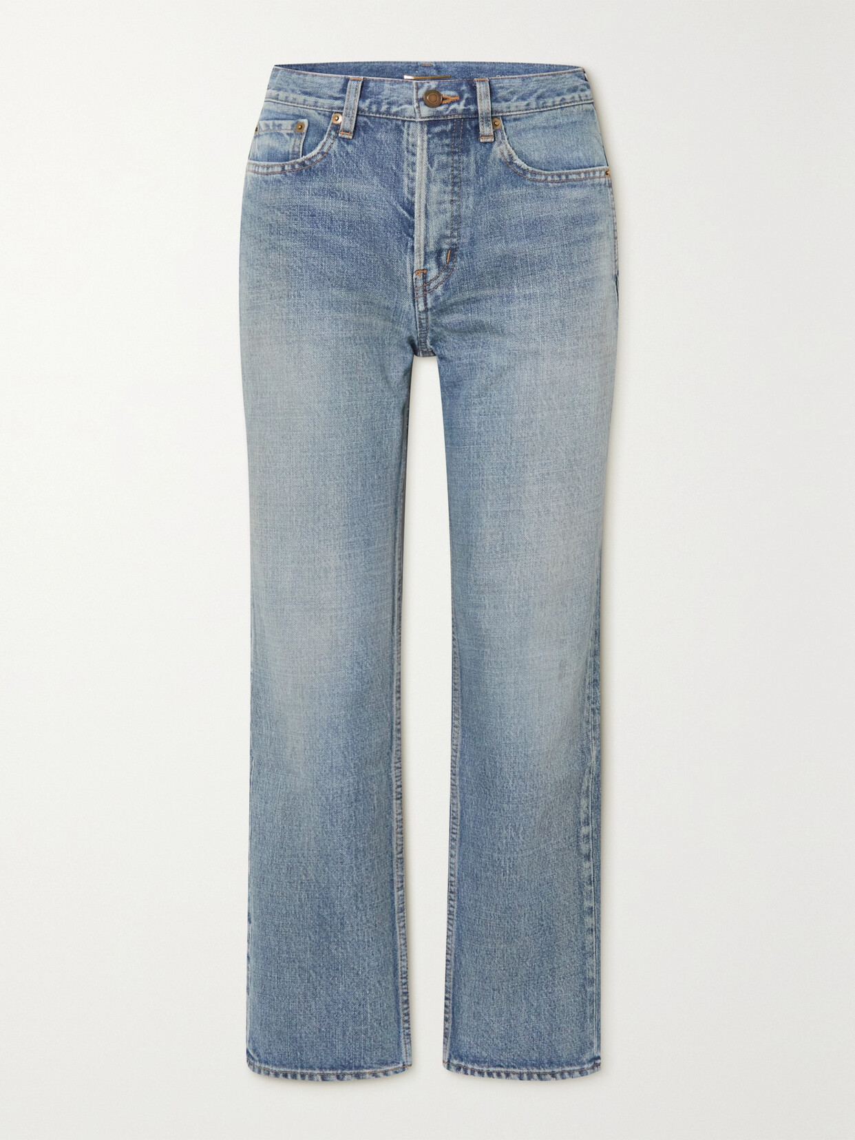 Saint Laurent Cropped Mid-rise Straight-leg Jeans In Blue