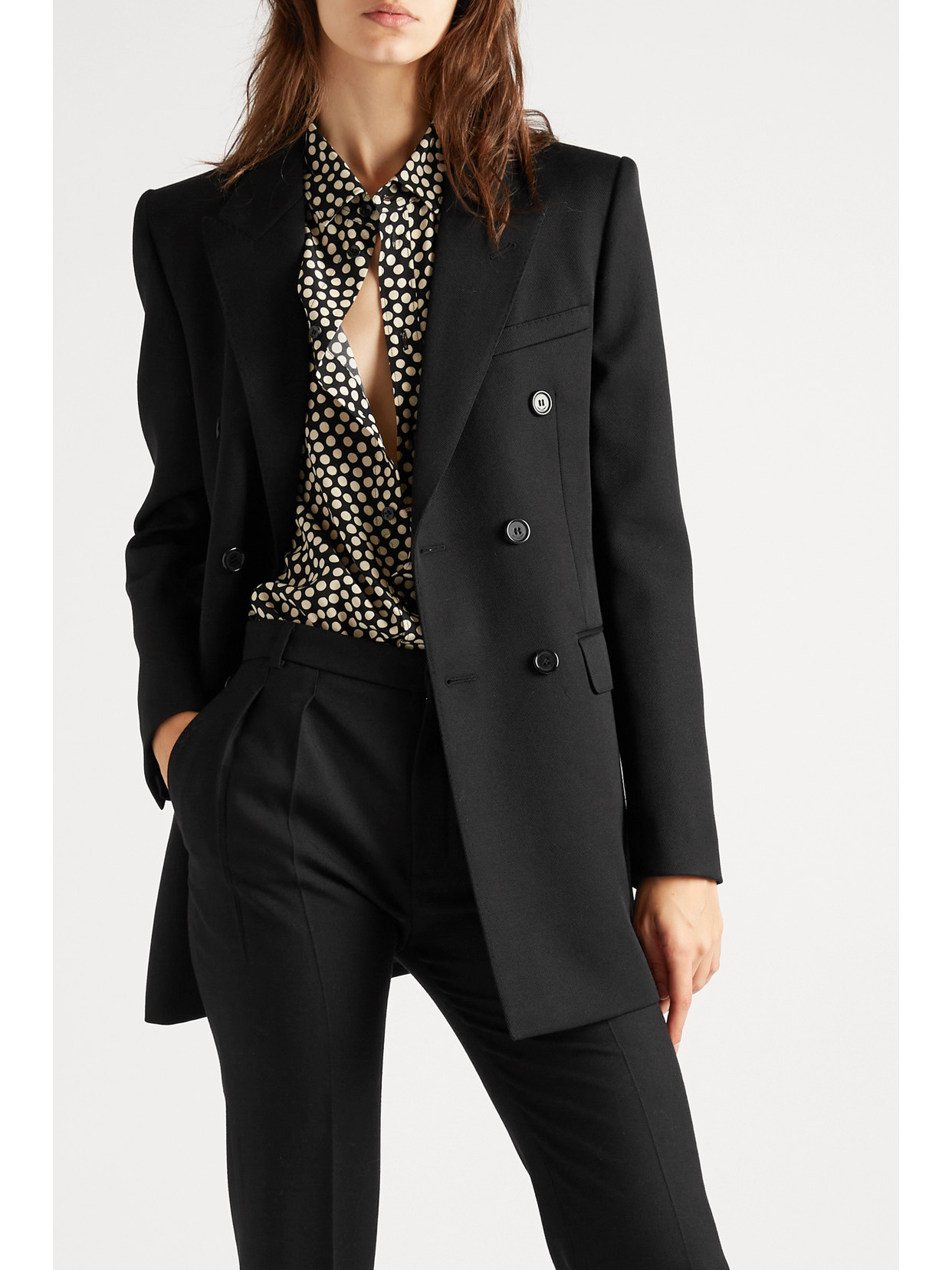 Saint Laurent Double-breasted Wool-twill Blazer In Black | ModeSens