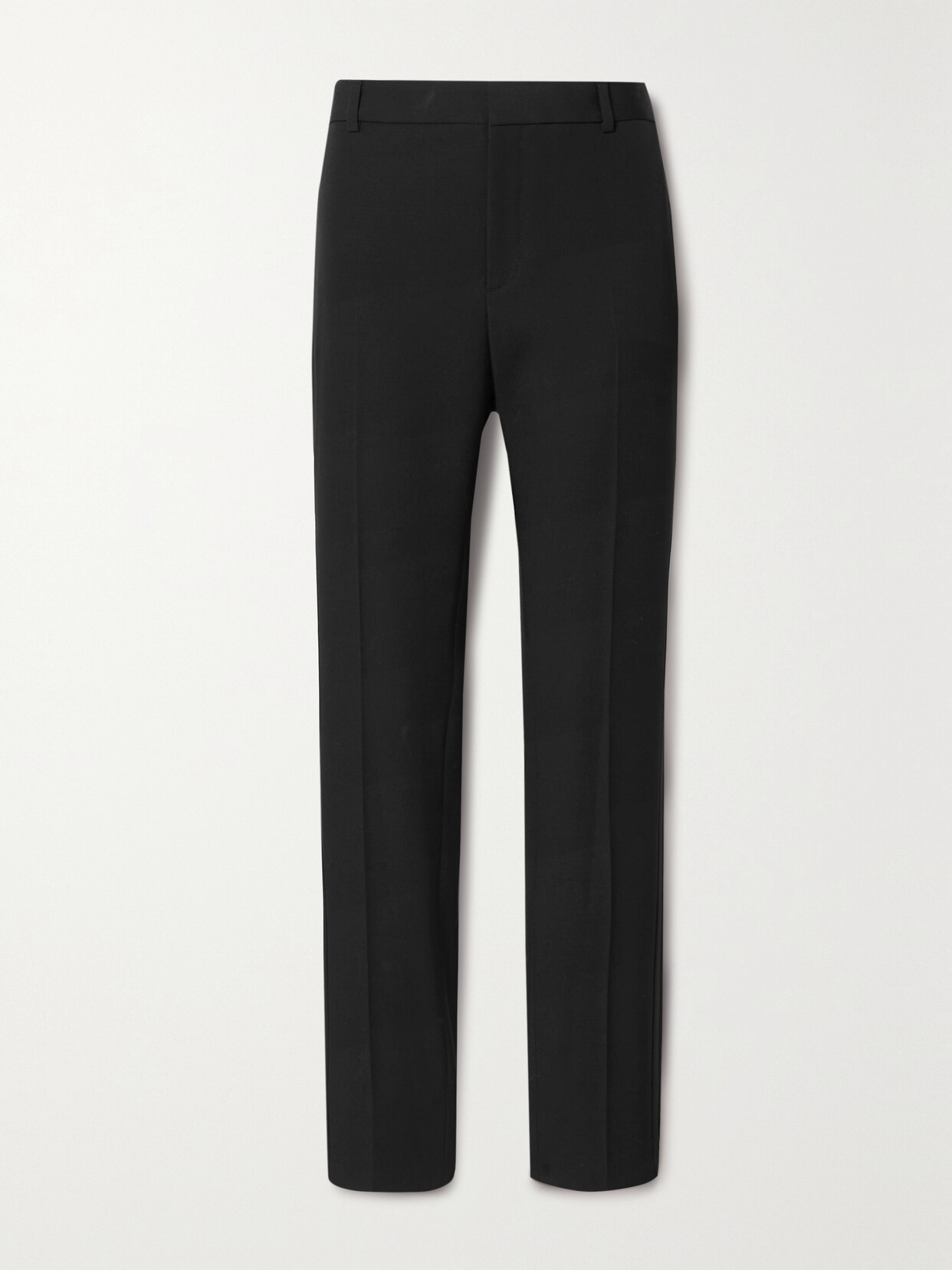 SAINT LAURENT Satin-trimmed Grain De Poudre Wool Straight-leg Pants - Black