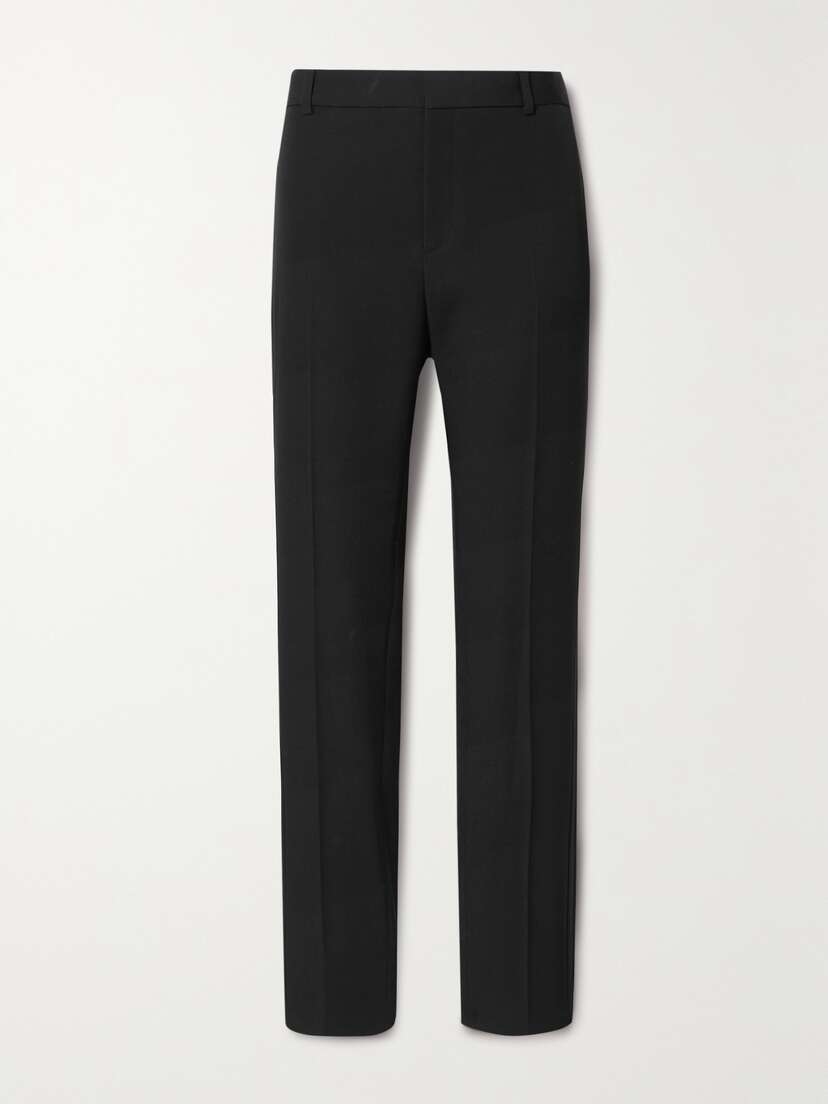 Saint Laurent Satin-trimmed Grain De Poudre Wool Straight-leg Pants