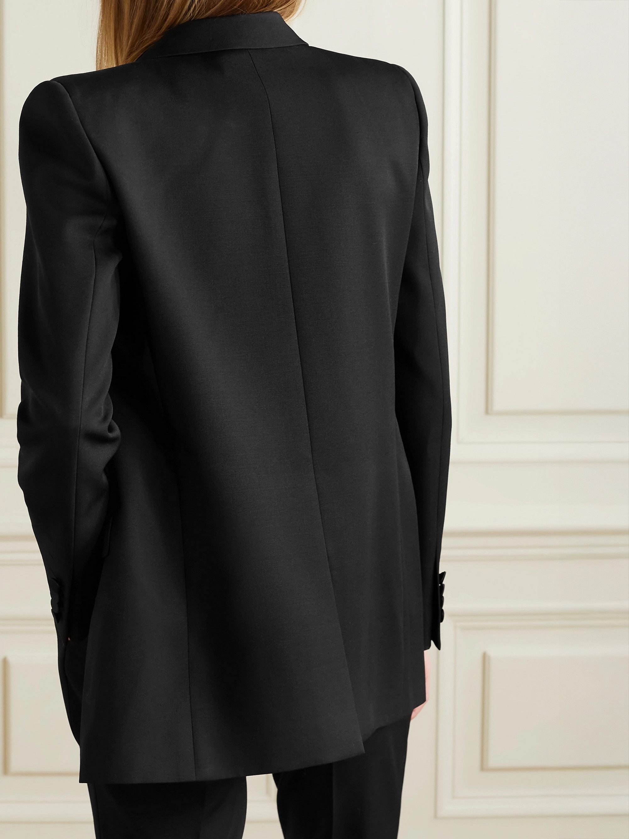 Saint Laurent Tube satin-trimmed grain de poudre wool blazer