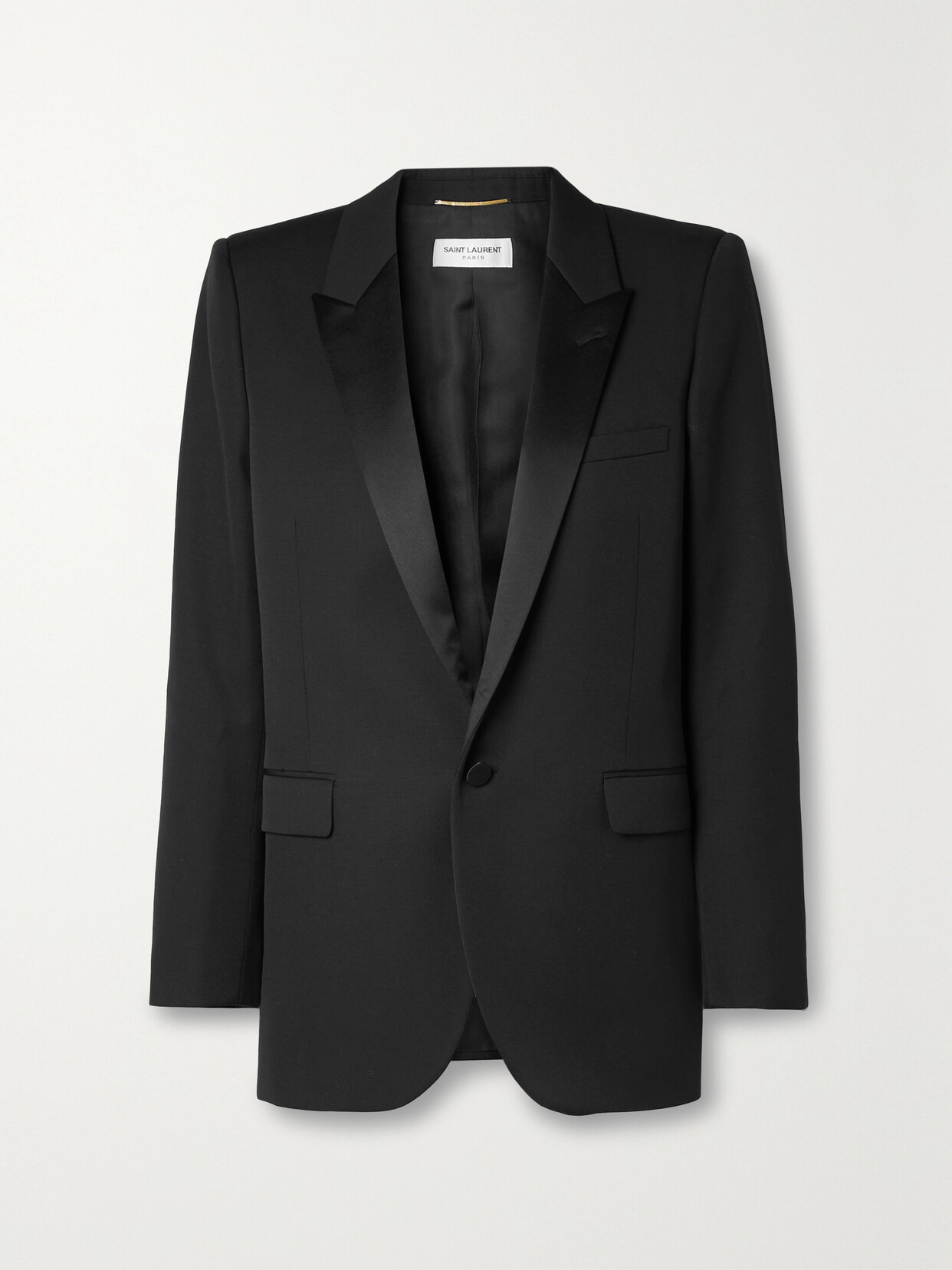 Saint Laurent Tube Satin-trimmed Grain De Poudre Wool Blazer In Black