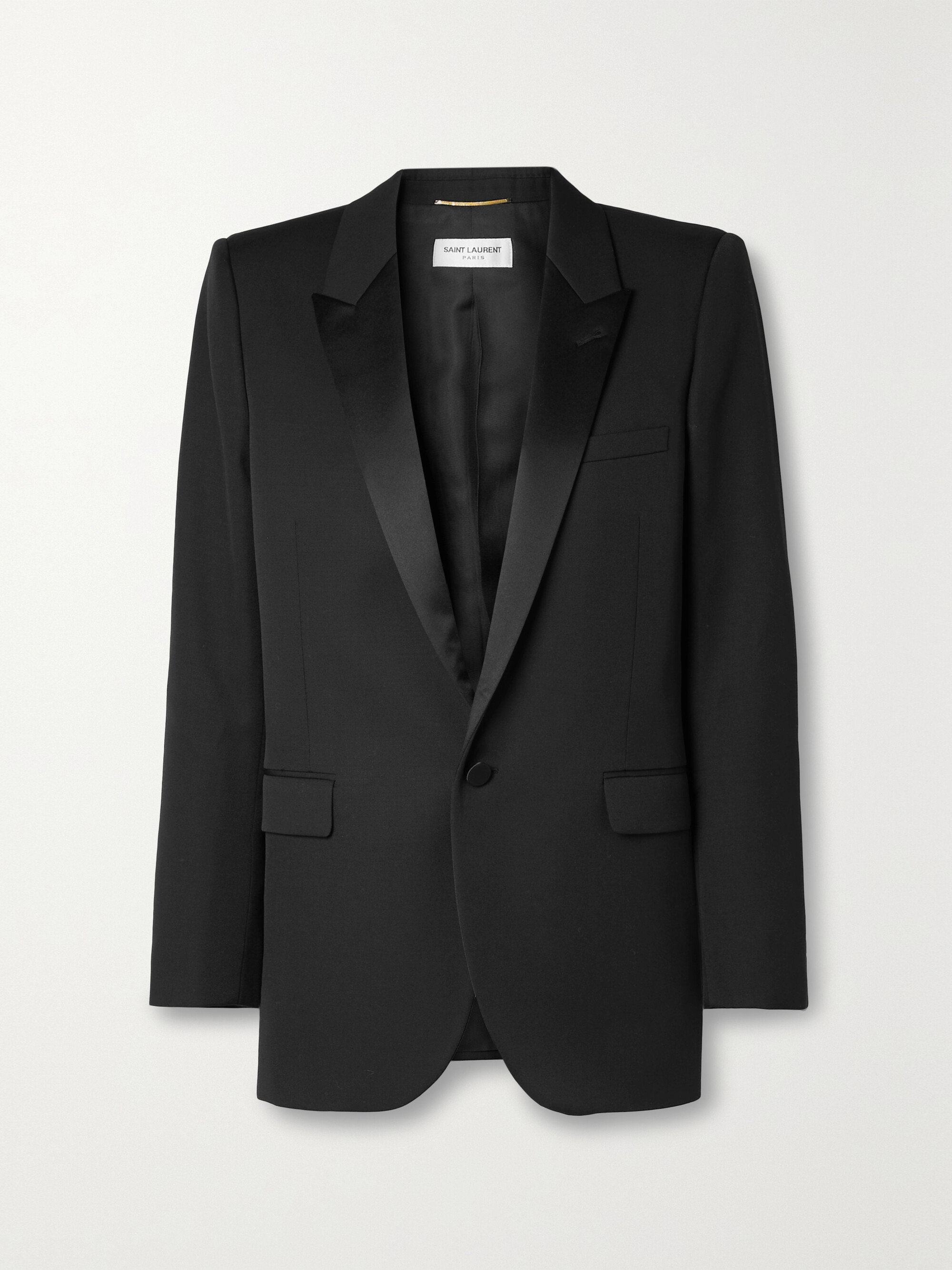 Saint Laurent Tube satin-trimmed grain de poudre wool blazer